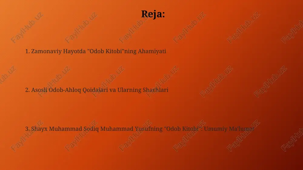 . ish va kasb madaniyati ish joyidagi munosabatlarga bag'ishlangan bobda, kamida 10 ta muloqot strategiyasi va muammolarni hal qilishning 5 ta yo'li bayon etilgan. ish va kasb madaniyati bo'yicha 5 ta asosiy qoida keltirilgan bo'lib, ular orasida vaqtni qadrlash, professionallik va hamkorlikka alohida e'tibor qaratiladi. xulosa va tavsiyalar kitobning yakunlovchi qismida 10 dan ortiq amaliy maslahatlar berilib, ular kundalik hayotda o'zaro munosabatlarni yaxshilashga qaratilgan. "xulosa va tavsiyalar"da ijtimoiy munosabatlarning 7 ta muhim jihati tahlil qilinib, ularga oid adabiyotlarga 2 ta havola keltirilgan. oila va qarindoshlar qarindoshlar bilan muloqotda 3 ta muhim jihat — hurmat, mehr-oqibat va o'zaro yordam berishning ahamiyatini ta'kidlaydi va amaliy maslahatlar beradi. kitobda qarindoshlar orasida kelib chiqadigan 5 ta keng tarqalgan muammo — meros, mol-mulk, farzand tarbiyasi va boshqalarni hal qilish yo'llari taklif etiladi. mehmonlarni qabul qilish va kuzatish mehmonlar bilan xayrlashganda, kamida 2 daqiqa atrofida iliq muloqotda bo'lib, keyingi uchrashuvlar haqida gapirish yoki ularga yoqimli tilaklar …