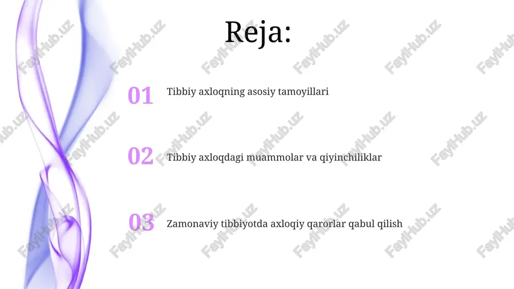 a asosida himoya qilishni majburlaydi. bemorning roziligisiz tibbiy ma'lumotlarni oshkor qilish, 100 dan ortiq holatda ma'muriy yoki jinoyat javobgarligiga olib kelishi mumkin, bu esa kasbiy obro'ga jiddiy zarar yetkazadi. transplantatsiya va organlarni donorni topishning axloqiy jihatlari organlarni sotishning noqonuniyligi 5 yildan ortiq qamoq jazosi bilan jazolanadi va bu odam savdosining bir turi sifatida qaraladi, donorlarni himoya qilish juda muhim. transplantatsiya jarayonida bemorning xabardor roziligi (informed consent) tamoyili juda muhim bo'lib, jarrohlik amaliyotidan oldin bemorga barcha xavf va foydalar to'liq tushuntirilishi kerak. tibbiy xatolar va javobgarlik tibbiy xatolarning 70%i inson omili bilan bog'liq bo'lib, ularning oldini olish uchun samarali xato tahlil tizimlari va tibbiy xodimlarni qayta tayyorlash dasturlari muhim ahamiyatga ega. bemorlarning 15% gacha shifokorlarning noto'g'ri tashxis qo'yishi yoki davolash usullarining samarasizligi tufayli qo'shimcha zarar ko'radi, bu esa shifokorlarning malaka oshirish va mas'uliyatini kuchaytirish zarurligini ko'rsatadi. axloqiy ta'lim va malaka oshirish tibbiy axloq bo'yicha 5-7 kunlik malaka oshirish kurslari, professional standartlar …