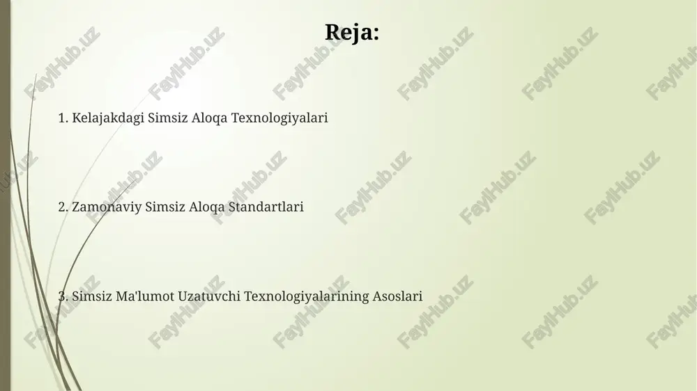 metrgacha yetishi mumkin. nurli aloqa texnologiyalari nurli aloqa, wi-fi'ga nisbatan 1000 baravar kichikroq to'siqlarga ega bo'lib, elektr energiyasini tejashga va 5 ghz chastota diapazonida ishlashga imkon beradi. nurli aloqa tizimlari, odatda, ko'rinmas infraqizil nur (ir) yoki ko'rinadigan nur spektrlaridan foydalanadi va xavfsizlikni kuchaytirish uchun 256-bit aes shifrlashni qo'llaydi. nurli aloqa texnologiyalari, masalan, lifi, 400 terabaytgacha tezlikda ma'lumot uzatish imkoniyatini beradi, bu esa wi-fi'dan 100 baravar tezroqdir. mikroto'lqinli aloqa mikroto'lqinli aloqa 2,4 ghz dan 5 ghz gacha bo'lgan chastotalar diapazonida ishlaydi va yuqori ma'lumot uzatish tezligiga ega, lekin to'siqlarga sezgir. 30 km gacha masofalarga yuqori tezlikdagi ma'lumot uzatishni ta'minlaydigan mikroto'lqinli aloqa liniyalari, ko'pincha, relyefning murakkabligi tufayli, ko'rish chizig'ida joylashtirilishi kerak. mikroto'lqinli aloqa tizimlari, masalan, wi-fi kabi, 802.11 standartlariga asoslangan bo'lib, turli xil protokollar va xavfsizlik texnologiyalaridan foydalanadi. e'tiboringiz uchun rahmat @taqdimot_robot