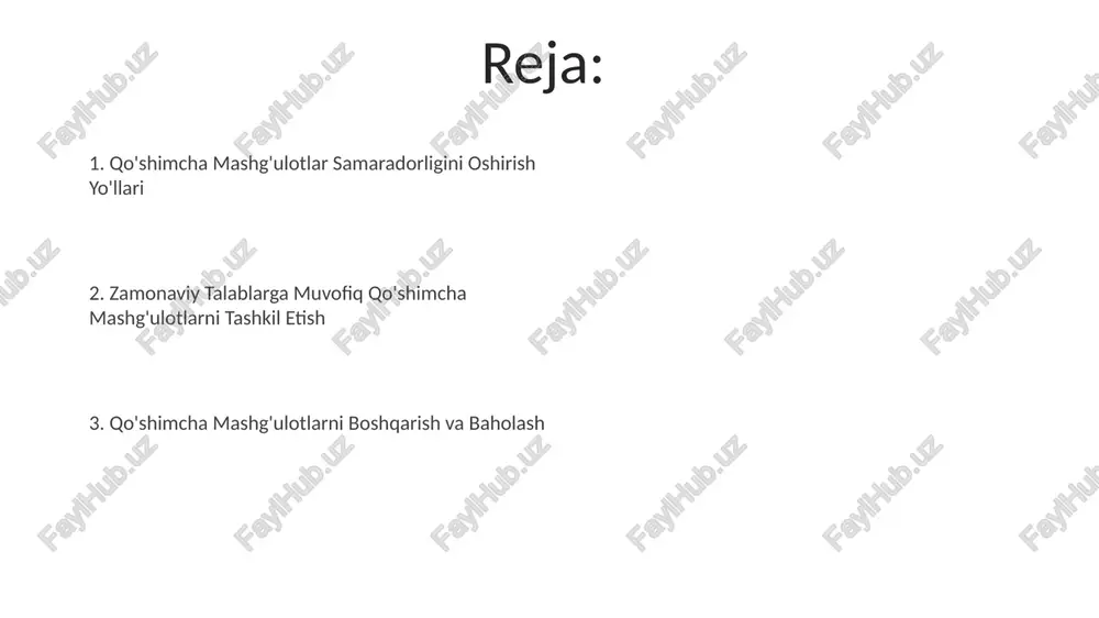 vositalaridan foydalanish va ularni yillik rejalarga kiritish lozim. monitoring jarayoni haftalik va oylik hisobotlarni o'z ichiga olishi, shuningdek, kamida 10% talabalarning fikr-mulohazalarini o'rganish orqali samaradorlikni kuzatish kerak. o'quvchilarning ishtirokini oshirish o'quvchilarning qiziqishlarini aniqlash uchun so'rovnomalar o'tkazish va ularning fikr-mulohazalarini hisobga olgan holda, kamida 80% qatnashishni ta'minlash mumkin. ijtimoiy tarmoqlar orqali targ'ibot ishlarini olib borish va raqamli texnologiyalarni qo'llash orqali, tadbirlar haqida ma'lumotni 90% o'quvchilarga yetkazish va ishtirokni oshirish mumkin. qo'shimcha mashg'ulotlarni o'tkazish uchun joylarni tanlash maktabdan tashqari mashg'ulotlarni o'tkazish uchun binolarning 50% dan ortig'i sanitariya-gigiyena talablariga javob berishi va zarur jihozlar bilan ta'minlangan bo'lishi kerak. qo'shimcha mashg'ulotlar uchun joy tanlashda kamida 30% sig'im zahirasiga ega bo'lish, ya'ni 20 kishilik guruh uchun 30 kishilik joy ajratish maqsadga muvofiqdir. pedagogik jamoani tayyorlash pedagogik jamoani tayyorlashda kamida 3 ta muhim ko‘nikma (kommunikatsiya, muammolarni hal qilish, jamoada ishlash)ni rivojlantirishga qaratilgan 5 tadan ortiq amaliy mashg‘ulotlarni o‘tkazish samarali hisoblanadi. jamoa a’zolari o‘rtasida o‘zaro hamkorlikni mustahkamlash …