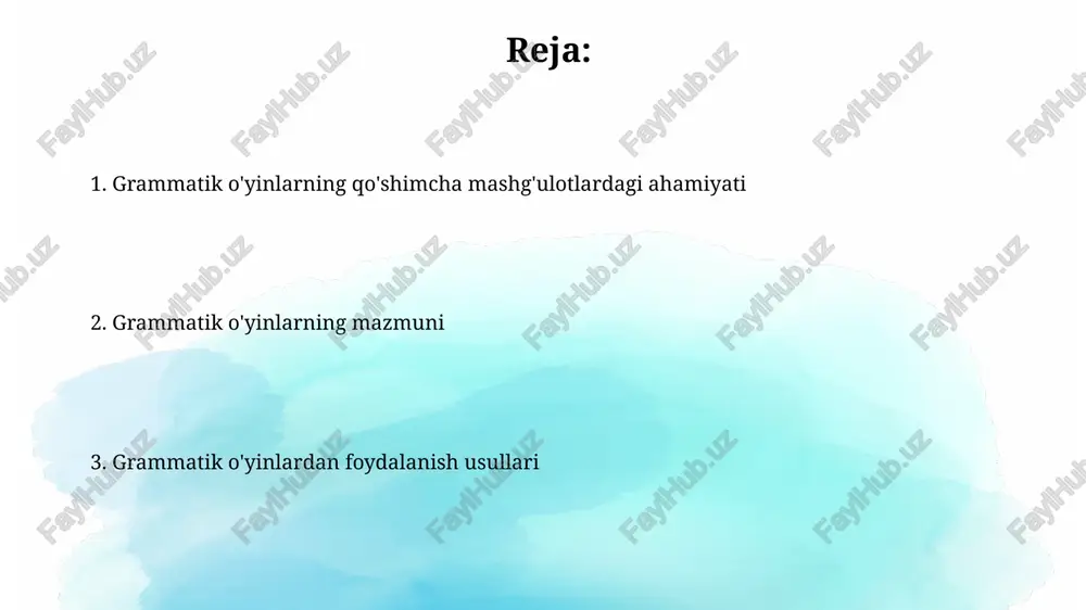 ta savoldan iborat onlayn viktorinalardan foydalanish talabalarning qiziqishini oshiradi. grammatik o'yinlarni 3-5 kishilik guruhlarda o'tkazish, har bir guruhga 10 ta grammatik topshiriq berish va ularning bajarilishini 15 daqiqada baholash samarali natijalar beradi. o'rta sinflar uchun grammatik o'yinlar "adabiy xatolarni toping" o'yini 20 ta jumladan iborat matnlar orqali o'quvchilarning grammatik xatolarni aniqlash va tuzatish qobiliyatlarini oshiradi. o'rta sinf o'quvchilari uchun 5-7 kishilik guruhlarda o'ynaladigan "so'zlarni to'ldirish" o'yini grammatik tuzilmalarni, jumladan fe'l zamonlarini mustahkamlashga yordam beradi. o'yinlarni tayyorlash har bir o'yin uchun o'rtacha 15-20 daqiqa vaqt ajratish, shu bilan birga talabalarning yosh xususiyatlarini va bilimlarini hisobga olish muhim. o'yinlarni tayyorlashda 5-10 ta turli xil grammatik mavzulardan foydalanish, har bir mavzuga 3-5 ta topshiriq kiritish samarali natijalar beradi. boshlang'ich sinflar uchun grammatik o'yinlar boshlang'ich sinflarda 5-7 yoshli bolalar uchun fe'l va otlarni o'rgatishda, 10 dan ortiq kartalar va rasmlar yordamida "kim nima qildi?" o'yini samarali qo'llanilishi mumkin. 2-sinfda, "gaplarni tuzing" o'yini yordamida, kamida …