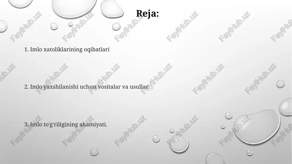 l checker and grammar checker to ensure the translation is accurate and grammatically correct. ovoz chiqarib o'qing xatolarni topish uchun. imlo mahoratining ahamiyati. professionallik: to'g'ri imlo professionallik va tafsilotlarga e'tiborni aks ettiradi. hujjat aniqligi: xatolar chalkashlikka va noto'g'ri talqinlarga olib kelishi mumkin. samarali muloqot: to'g'ri imlo aniq va tushunarli muloqotni ta'minlaydi. e'tiboringiz uchun rahmat @taqdimot_robot image1.png image2.png image3.png