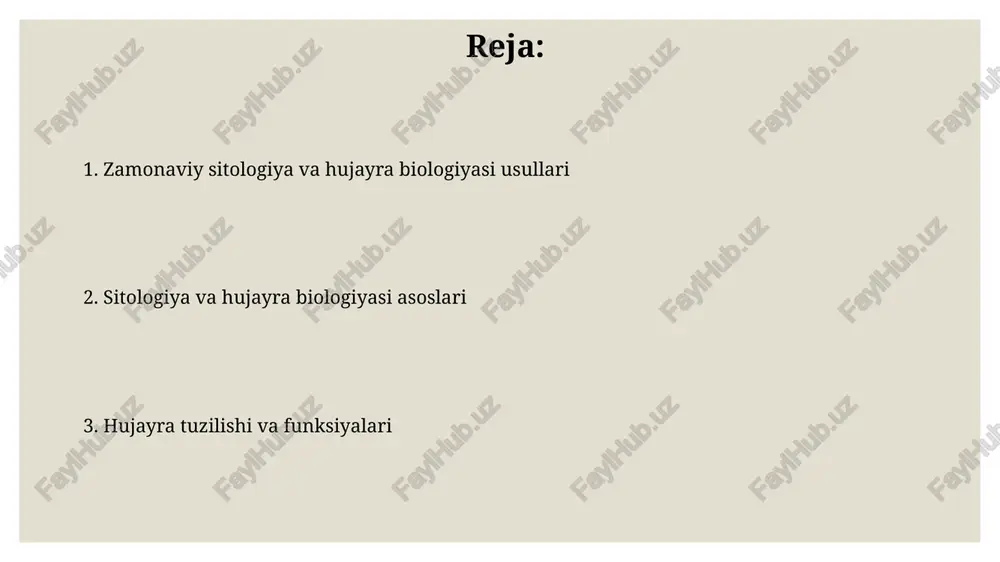 bir faza hujayraning o'sishi va dnk replikatsiyasi uchun aniq vaqt oralig'ini belgilaydi, bu jarayonlarning tartibli ketma-ketligini ta'minlaydi. differentsiatsiya jarayonida hujayralar o'zining morfologiyasi va funktsiyasini o'zgartirib, 200 dan ortiq turli xil hujayra turlaridan birini hosil qiladi, bu esa to'qimalarning murakkab tuzilishiga olib keladi. hujayra tuzilishi va funksiyalari mitoxondriya hujayra ichida energiya ishlab chiqarish uchun javobgar bo'lib, atp sintezi orqali hujayra faoliyati uchun zarur bo'lgan energiyaning 90% ni ta'minlaydi va o'zining dnksiga ega. hujayra membranasi 2 qavatli fosfolipidlardan tashkil topgan bo'lib, selektiv o'tkazuvchanlikka ega va 7-10 nm qalinlikdadir, hujayra ichki muhitini tashqi muhitdan ajratadi. hujayra sikli va hujayra bo'linishi hujayra siklining nazorati siklin va siklin-bog'liq kinazalarning o'zaro ta'siri orqali amalga oshiriladi, bu jarayon hujayra o'sishini va bo'linishini tartibga soladi va xatoliklarni oldini oladi. hujayra siklining mitoz bo'linishi 4 ta asosiy fazadan (profaza, metafaza, anafaza, telofaza) iborat bo'lib, har bir fazada xromosomalar va hujayra tarkibiy qismlarining aniq harakatlanishi kuzatiladi. sitologik tekshiruv usullari noyob …