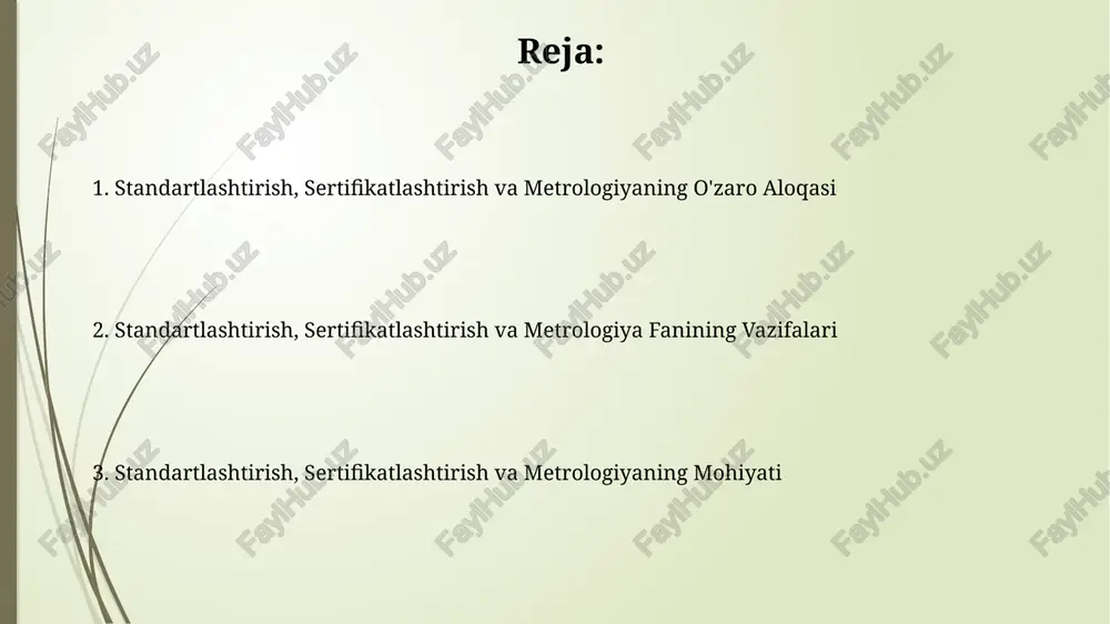 hilaydi, bu esa 15% gacha ishlab chiqarish xarajatlarini kamaytirishi va eksport hajmini 20% ga oshirishi mumkin. standartlashtirish, sertifikatlashtirish va metrologiyaning o'zaro bog'liqligi standartlashtirish mahsulotlarning sifatini 30% ga oshirishga yordam beradi, sertifikatlashtirish esa ushbu sifatni tasdiqlaydi, metrologiya esa o'lchovlarning aniqligini 0,1% gacha kafolatlaydi. metrologiya standartlashtirish va sertifikatlashtirishning asosini tashkil etadi, chunki u o'lchov birliklarining aniqligi va izchilligini ta'minlaydi, bu esa 99,9% ishonchlilikni ta'minlaydi. standartlashtirishning asosiy tamoyillari va usullari standartlashtirish usullari sifatida, masalan, namunaviy standartlarni ishlab chiqish, milliy standartlarni qabul qilish va xalqaro standartlarga moslashtirish kabi 5 ta bosqichli jarayon qo‘llaniladi. metrik tizimga asoslangan o‘lchov birliklari va standartlashtirilgan usullarni qo‘llash, o‘lchov natijalarining aniqligi va ishonchliligini 2-3 baravar oshiradi. metrologiyaning asosiy tushunchalari va o'lchov birliklari metrlogiyaning asosiy vazifasi o'lchovlarning aniqligi va izchilligini ta'minlash bo'lib, bu 7 ta asosiy birlik (masalan, metr, kilogram, sekund) va ularning hosilalari orqali amalga oshiriladi. o'lchov noaniqligi, o'lchov natijalarining haqiqiy qiymatdan farqini ifodalovchi muhim parametr bo'lib, u odatda ±0,5 …