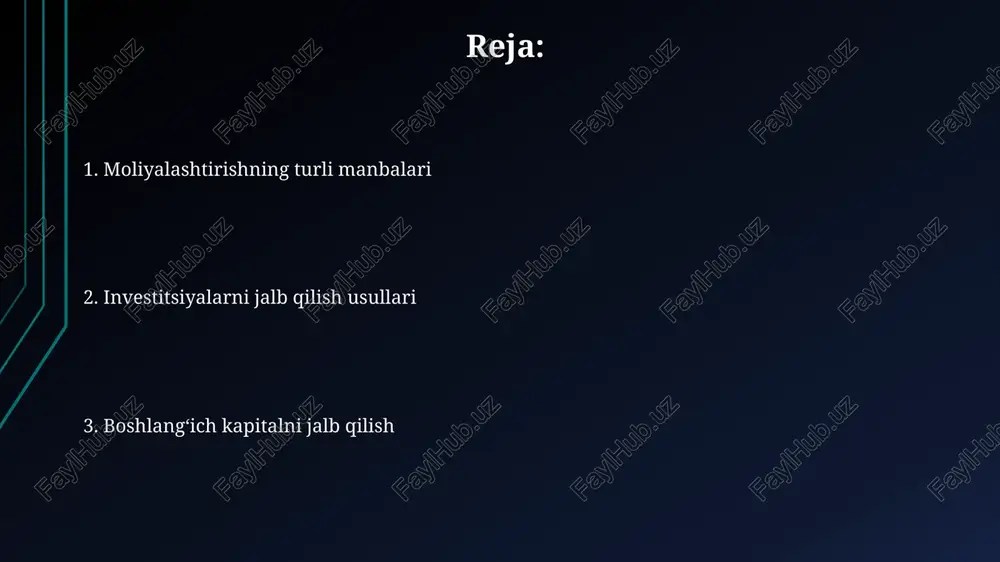 'z mablag'larini sarmoya sifatida ishlatish, biznes rejasiga mos ravishda 5-10% dan yuqori daromad keltiradigan loyihalarga yo'naltirish tavsiya etiladi. boshlang'ich kapitalni jalb qilish yo'llari seriyali a turdagi moliyalashtirishda 2-15 million dollar miqdoridagi mablag'ni venture capital firmalari orqali jalb qilish mumkin, lekin buning uchun batafsil biznes-rejalar va potentsial o'sish strategiyasi kerak. boshlang'ich bosqichda 50,000$ gacha mablag'ni jalb qilish uchun do'stlar va oila a'zolaridan yordam so'rash, oddiy, lekin samarali usul hisoblanadi, bu esa investorlarni jalb qilishdan oldin kompaniyangizning mustahkam poydevorini yaratishga yordam beradi. konvertibl qarz bunday qarz 100 ming dollardan 1 million dollargacha miqdordagi mablag'larni jalb qilish uchun qulay vosita hisoblanadi va o'sish bosqichidagi startaplar uchun mos keladi. konvertibl qarz odatda 5-10% gacha foiz stavkasi bilan beriladi va keyinchalik investorga kompaniyaning aksiyalari evaziga almashtiriladi. savdo-sotiqni moliyalashtirish kichik biznes uchun mikroqarzlar, 5000$ dan 50000$ gacha miqdorda, tezkor va sodda tartibda beriladi, lekin yuqori foiz stavkalari bilan. savdo-sotiqni moliyalashtirishda, aylanma mablag'larni boshqarish uchun o'rtacha 15-25% …