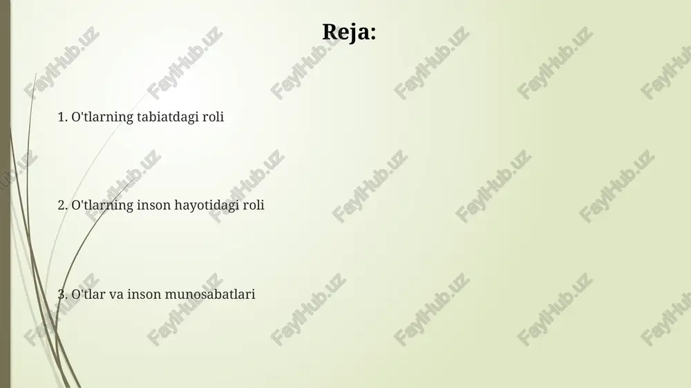 di, bu esa hosildorlikni 10-15% ga oshirishi mumkin. o'tlarning inson hayotidagi roli o'tlarning ba'zi turlari, xususan, yong'oq bargli o'tlar (polygonum), biogaz ishlab chiqarishda xomashyo sifatida ishlatilib, 1 kubometr biogaz hosil qilish uchun taxminan 1 kg o't kerak bo'ladi. o'tlarning ba'zi turlari, masalan, qizilmiya (plantago major), xalq tabobatida yallig'lanishga qarshi va yaralarni davolashda samarali vosita sifatida ishlatiladi, tarkibida 10 dan ortiq foydali bioaktiv moddalar mavjud. ayrim o'tlar, masalan, qushqo'nmas (stellaria media), tuproqning eroziyasini oldini olishga yordam beradi, bu esa 20% gacha unumdorlikning pasayishini oldini oladi. o'tlarning sanoatdagi qo'llanilishi o'tlarning ba'zi turlari, masalan, kendir, tola olishda qo'llaniladi va yillik 100 ming tonnadan ortiq tola ishlab chiqarishga imkon beradi. ba'zi o'tlarning ekstrakti, 20% gacha biologik faol moddalarni o'z ichiga olib, farmatsevtika va kosmetika sanoatida qo'llaniladi. o'tlarning biomasasidan biogaz ishlab chiqarish mumkin bo'lib, bu energiya manbai sifatida 1 kvt soat energiya olish uchun taxminan 1 kg o't talab etiladi. o'tlarning zararkunandalarga qarshi kurashda qo'llanilishi …