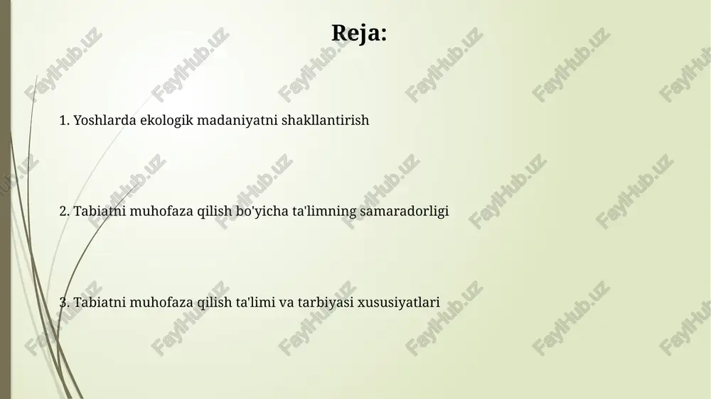 adi. bioxilma-xillik genetik resurslarning xilma-xilligini ta'minlaydi, bu esa yangi dori-darmonlar, oziq-ovqat mahsulotlari va boshqa foydali materiallarni yaratish imkonini beradi, iqtisodiy foyda keltiradi. yoshga moslashtirilgan ta'lim dasturlari 15-18 yoshdagi yoshlar uchun dasturlar muammolarni hal qilish, atrof-muhitni boshqarish va barqaror rivojlanishga oid 5ta asosiy strategiyani chuqur o'rganish imkonini beradi. 10-14 yoshli o'quvchilar uchun dasturlar amaliy loyihalar, tadqiqotlar va jamoaviy ishlarni o'z ichiga olib, tabiatni muhofaza qilish bo'yicha 20 ta muhim tushunchani o'rgatadi. suv resurslarini muhofaza qilish o'rtacha bir kishi kuniga 50-100 litr suv iste'mol qiladi, lekin suvning tejashga oid oddiy choralarni qo'llash orqali bu ko'rsatkichni sezilarli darajada kamaytirish mumkin. suv resurslarini muhofaza qilishda 70% gacha suv sarfini qishloq xo'jaligi egallaydi, shuning uchun samarali sug'orish texnologiyalarini qo'llash juda muhim ahamiyat kasb etadi. tabiatni o'rganishning zamonaviy usullari geomagnit maydonining o'zgarishi va iqlim o'zgarishlarini kuzatish orqali 5 yildan ortiq ma'lumotlar bazasini tahlil qilish ekologik muammolarni bashorat qilish imkonini beradi. sun'iy intellekt algoritmlari yordamida hayvonlarning harakatini …