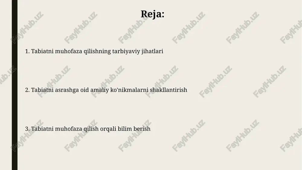'yicha 5-11 yoshdagi bolalarga ekologik bilim va amaliy ko'nikmalarni o'rgatishga qaratilgan 20 dan ortiq ta'lim dasturlari mavjud. o'quvchilarning tabiatga bo'lgan munosabatini o'rganish natijalariga ko'ra, 70% dan ortig'i atrof-muhit muhofazasi haqida bilim etishmovchiligi va amaliy tajriba kamligi sababli befarq. jamoat tashkilotlarining roli jamoat tashkilotlari tomonidan o'tkazilgan tadbirlar natijasida tabiatni muhofaza qilishga oid bilim darajasi 30% ga oshganligi kuzatilgan. jamoat tashkilotlari tabiatni muhofaza qilish bo'yicha 20 dan ortiq ta'lim dasturlarini amalga oshirib, 5000 dan ziyod yosh avlod vakillarini jalb qilgan. amaliy ekologik faoliyatga jalb qilish maktab o'quvchilari bilan birgalikda 50 dan ortiq daraxt ekish yoki 20 ga yaqin qushlarning uyasini yaratish kabi loyihalar, ekologik bilim va amaliy ko'nikmalarni birlashtiradigan samarali ta’lim usuli hisoblanadi. amaliy ekologik faoliyatga 10-15 yoshli bolalarni jalb qilish, ularning atrof-muhitga nisbatan mas’uliyat tuyg’usini shakllantirishda muhim ahamiyatga ega bo'lib, tabiatni muhofaza qilish bo'yicha amaliy ko'nikmalarni rivojlantiradi. muammolarning oldini olish va ularni bartaraf etish maktab o'quvchilariga qog'ozni qayta ishlash va suvni …