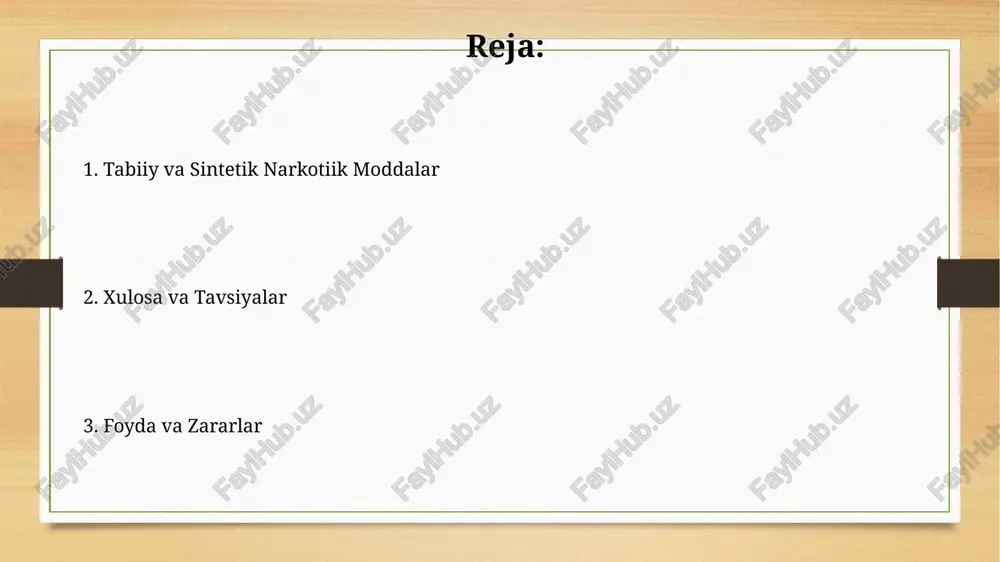 ga olib kelishi mumkin. fentanil analoglari, bir nechta kimyoviy o'zgarishlar orqali yaratilgan bo'lib, ularning ta'siri va toksikligi fentanildan farq qilishi mumkin. kokain: kelib chiqishi va ta'siri kokain asosan koka o'simligidan olinadi, undan 1% gacha sof kokain ajratib olinadi, qolgan qismi esa boshqa alkaloidlar va o'simlik moddalaridan iborat. kokainning asosiy ta'siri markaziy nerv sistemasini rag'batlantiradi, dopamin darajasini keskin oshirib, qisqa muddatli euforiya va energiya oqimini keltirib chiqaradi, ammo keyinchalik kuchli depressiya kuzatiladi. tabiiy va sintetik narkotik moddalar: umumiy nuqtai sintetik opioidlar, masalan, fentani va oksikodon, kuchli ogʻriq qoldiruvchi taʼsirga ega, ammo ularning dozasi juda tor va oʻlimga olib kelishi mumkin. tabiiy opioidlar, masalan, afyun, 1000 yildan ortiq vaqtdan beri ogʻriq qoldiruvchi sifatida ishlatilib kelinmoqda, ammo ularning yuqori darajada giyohvandlik xavfi mavjud. kannabis: foydalanish va xatarlar kannabisni muntazam isteʼmol qilish xotira buzilishi, diqqatni jamlash qobiliyatining pasayishi va 10% hollarda ruhiy kasalliklar rivojlanishiga olib kelishi mumkin. kannabisning ba'zi navlari 20% gacha thc (tetragidrokannabinol) …