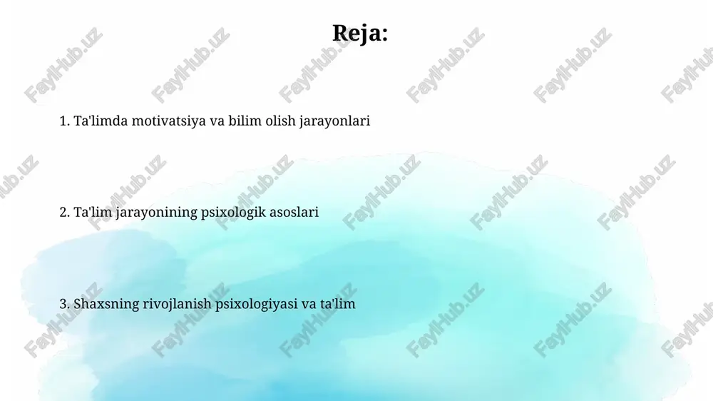ning o'qishga bo'lgan munosabatini va akademik natijalarini 40% gacha belgilaydi, shuning uchun emotsional qo'llab-quvvatlash muhim. o'quvchilarning intellektual qobiliyatlari (masalan, iq darajasi) va o'rganish uslublari (vizual, auditoriy, kinestetik) o'rtasidagi farqlar ta'limning samaradorligiga sezilarli ta'sir ko'rsatadi, 70% ga yaqin farqlarni tashkil etadi. ta'limda psixologik baholash psixologik baholash natijalari, o'quv jarayonini individualizatsiya qilish va o'quvchilarning 70% ga yaqinini qamrab oluvchi shaxsiy o'quv rejalari yaratish uchun muhim ahamiyatga ega. o'quvchilarning emotsional-ixotiyaviy holatini baholash, masalan, tashvish darajasini o'lchash orqali o'qituvchilarga pedagogik ta'sir usullarini optimallashtirishga yordam beradi, bu esa 20% ga yaqin muvaffaqiyatsizlikni kamaytirishi mumkin. o'qitish uslublari va o'quvchining psixologik xususiyatlari o'quv jarayonida o'quvchilarning motivatsiyasi va o'z-o'zini boshqarish qobiliyatini rivojlantirishga qaratilgan 5 ta asosiy pedagogik texnikalar samaradorligini aniqlashda empirik tadqiqotlar muhim ahamiyat kasb etadi. o'quvchilarning kognitiv rivojlanish bosqichlari (piaget nazariyasi bo'yicha) o'qituvchining uslub tanlashida muhim rol o'ynaydi, masalan, 7-11 yoshli bolalar uchun konkret operatsiyalar bosqichiga moslashgan usullar qo'llanilishi kerak. o'qish va yozish psixologiyasi yozishda qo'lning nozik …
