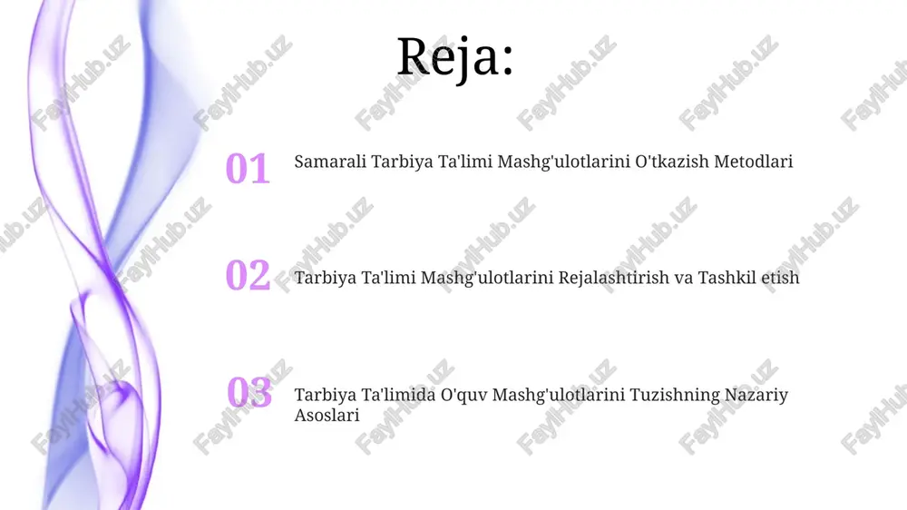 kka moyilligini hisobga olib, guruhdagi ishlar, loyihalar va muhokamalar orqali 4 ta asosiy bilim va ko‘nikmalarni shakllantirishga e’tibor qaratish zarur. tarbiya ta'limida faoliyatni tashkil etishning asosiy tamoyillari tarbiya ta'limida faoliyatni tashkil etishda 3 bosqichli model (tayyorgarlik, amalga oshirish, tahlil) samaradorlikni oshiradi va o'quvchilarning 70% faol ishtirokini ta'minlaydi. shaxsiylashtirilgan yondashuv va 4 ta o'quv uslubini (vizual, auditoriy, kinestetik, raqamli) birgalikda qo'llash o'quv jarayonini boyitadi va natijalarni 2 barobar oshiradi. tarbiya jarayonida guruhiy ishlarni tashkil etish tarbiya jarayonida samarali guruhiy ishlarni tashkil qilishda, 5-7 kishidan iborat kichik guruhlarda oʻtkazish, oʻquvchilarning faol ishtirokini ta’minlash va oʻzaro hamkorlik koʻnikmalarini rivojlantirishga yordam beradi. oʻquvchilarning yosh xususiyatlari va bilimlarini hisobga olgan holda, guruhiy ishlarning turlari (masalan, munozara, rollar boʻyicha oʻyinlar, loyihalar) diversifikatsiya qilinishi va har bir mashgʻulotda kamida 2 ta turdagi faoliyat qoʻllanishi maqsadga muvofiqdir. baholash va monitoring baholash jarayonida kamida 3 ta turli baholash usuli (masalan, kuzatish, test, portfel) qo‘llanilishi, ta’lim natijalarining xolisona baholanishini ta’minlaydi. …