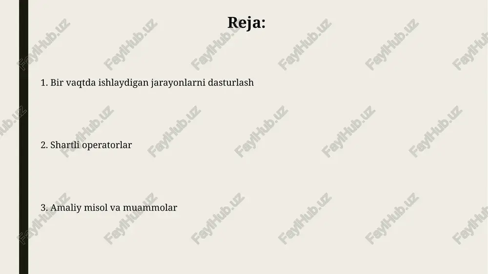 emaforlar mutexlar bir vaqtning o‘zida faqat bitta jarayon tomonidan egallab turilishi mumkin bo‘lgan o‘zaro ishlashni sinxronlash vositasi hisoblanadi va bu jarayonlarning o‘zaro kirishuvlarini oldini oladi, shuningdek, "deadlock" holatlarining oldini olish uchun maxsus strategiyani talab qiladi. semaforlar esa, o‘zaro ishlashni boshqarish uchun butun sonli o‘zgaruvchi bo‘lib, uning qiymati bir vaqtning o‘zida resursga kirishga ruxsat berilgan jarayonlar sonini belgilaydi, masalan, 5 ta semafor qiymati 5 ta jarayonning parallel kirishini ta’minlaydi. ish faoliyatini kuzatish va tahlil qilish ish faoliyatini kuzatishda, 5 dan ortiq jarayonlarning bir vaqtda bajarilishini tahlil qilish uchun, real vaqtda ma'lumot yig'ish va vizualizatsiya vositalaridan foydalanish samarali bo'ladi. protsessor yadrolari soni (masalan, 4 yadroli protsessor) va ularning ish yuklamasini parallel ravishda kuzatish orqali, resurslarning optimal taqsimlanishini va shuningdek, "deadlock" holatlarini aniqlash mumkin. shartli kutash shartli kutashni qo'llash orqali 1000 dan ortiq operatsiyalarni bajarishda parallel jarayonlarning to'g'ri ketma-ketligini ta'minlash va "deadlock" holatlarini oldini olish mumkin. shartli ko'rsatmalar parallel jarayonlarda 2 dan ortiq …