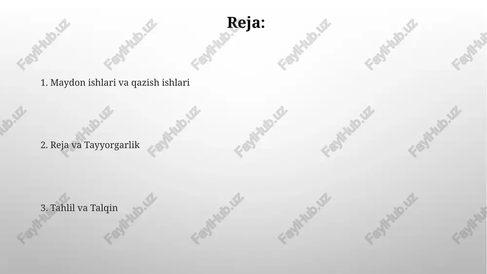 ekshiruvi va masofaviy sezish orqali arxeologik joylarni aniqlash. tahlil: o'tmish madaniyatlari va muhitlarini tushunish uchun artefaktlarni, inshootlarni va atrof-muhit ma'lumotlarini o'rganish. arxeologiya va jamoatchilik arxeologiya jamoatchilikni jalb qilish, ta'lim berish va saqlash bo'yicha harakatlar orqali o'ziga tortadi. arxeologik ekspeditsiyalar qadimgi madaniyatlar va joylarni tizimli ravishda o'rganish, qazish va hujjatlashtirishni o'z ichiga oladi. arxeologik ekspeditsiyalar kelajagi mahalliy jamoalar va mahalliy xalqlar bilan hamkorlikni kuchaytirish. madaniy meros obyektlarini himoya qilish uchun axloqiy va barqaror amaliyotlarga e'tibor qaratish kerak. arxeologik ekspeditsiyalar ta'siri inson tarixi va evolyutsiyasi haqida qimmatli ma'lumotlarni taqdim eting. arxeologik joylarni saqlash va tushunishga hissa qo'shing. arxeologik ekspeditsiya rejalashtirish faoliyatlar: qazish ishlari, xarita tuzish, artefaktlarni qayd etish, atrof-muhit konteksti o'rganish va topilmalarni nashr qilish. arxeologik ekspeditsiyani rejalashtirish: chuqur tadqiqotlar, logistika, ruxsatnomalar va moliyaviy mablag'larni talab qiladi. arxeologik ekspedisiya turlari arxeologik tadqiqot ekspeditsiyalari: arxeologik hodisalarni o'rganish uchun tekshirish va qazish usullarini birlashtiradi. arxeologik joylarni tizimli ravishda izlashga qaratilgan tadqiqot ekspeditsiyalari. ma'lumotlarni to'plash …