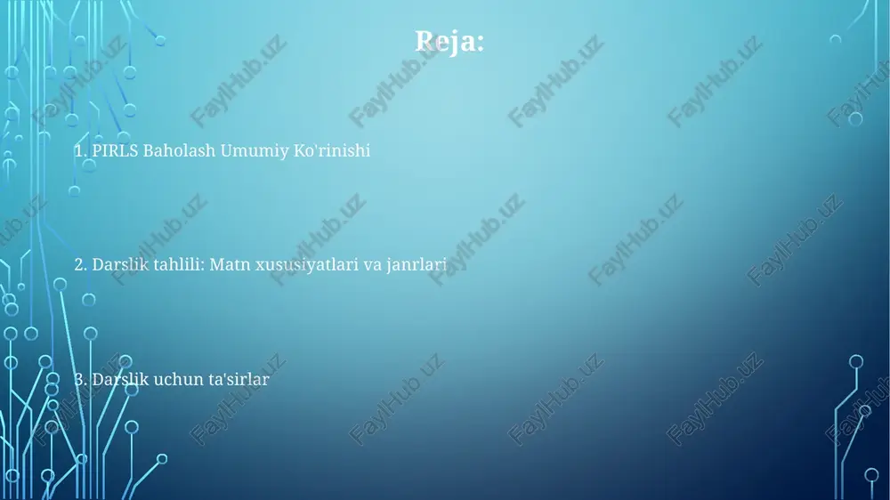 osda baholanadigan o'qish ko'nikmalarini qanday o'rgatishni tushunishga yordam beradi. pirls da matn turlari iltimos, matningizni bering. matnni uzbek tiliga lotin yozuvida tarjima qilaman. hikoya she'r. pirls baholovchi ko'rik darslik pirlsda ishlatiladigan matnlarni tahlil qilib, o'qituvchilarga baholash metodologiyasini tushunishga yordam beradi. pirls degani xalqaro o'qish savodxonligi tadqiqotida ilg'orlik. dunyo bo'ylab 4-sinf o'quvchilarining o'qishni tushunish ko'nikmalarini baholaydi. lug'at boyicha ish darslik pirls baholashidan olingan matnlarni tahlil qiladi. lug'at boyicha ish olib borish asosiy e'tibor markazida. bu talabalarga xalqaro savodxonlik meʼyorlariga tayyorgarlik ko'rishga yordam beradi. o'qishni tushunish ko'nikmalari o'qishni tushunish ko'nikmalari uchinchi sinf savodxonlik darsligi pirls xalqaro baholash matnlari tahlil qilindi axborot matnlari xalqaro pirls baholash dasturi 3-chi sinf o'quv kitobi tahlili 3-chi sinf o'quv kitobi tahlili baholash elementlari baholash elementlari pirls xalqaro baholash dasturi matnlari 3-chi sinf o'qish kitobi tahlili. kuchli va zaif tomonlar zaif tomonlar: turli o'quv uslublariga mos kelmasligi mumkin, testga yo'naltirilgan o'rganishni haddan tashqari ta'kidlashi mumkin. kuchli tomonlari: pirl …