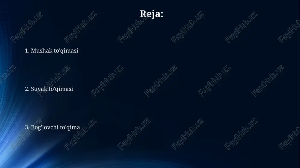 olik xususiyatlarga ega bo'lib, ularning qisqarish tezligi va chidamlilik darajalarini belgilaydi, masalan, iia tolalari i tola bilan solishtirganda tezroq qisqaradi. ko'ndalang-targ'il mushak to'qimasi inson tanasida 600 dan ortiq ko'ndalang-targ'il mushaklar mavjud bo'lib, ular skelet mushaklari tizimini tashkil qiladi va harakatlanish, postura saqlash va boshqa ko'plab funksiyalarni bajaradilar. ko'ndalang-targ'il mushak to'qimasining qisqarishi aktin va miozin oqsillarining o'zaro ta'siri natijasida ro'y beradi, bu jarayon atp gidrolizini talab qiladi va tezkor harakatlarni ta'minlaydi. mushak to'qimalarining turlari silliq mushaklar ichak-qorin bo'shlig'i va qon tomirlarining devorlarida joylashgan bo'lib, ularning qisqarishi sekin va ixtiyoriy emas, taxminan 0,1-0,2 hz chastotada sodir bo'ladi. ko'ndalang-targ'il mushaklar skelet mushaklarini tashkil qiladi va ularning qisqarishi tez va ixtiyoriy bo'lib, bir daqiqada 50 dan ortiq qisqarishni amalga oshirishi mumkin. bog'lovchi to'qima turlari yumshoq biriktiruvchi to'qima turlarining 70% gacha komponentini hujayralararo modda tashkil etadi, bu ularning mexanik xususiyatlarini belgilaydi. bog'lovchi to'qimaning 3 asosiy turiga – biriktiruvchi, qo'llab-quvvatlovchi va suyuq – 20 dan ortiq …