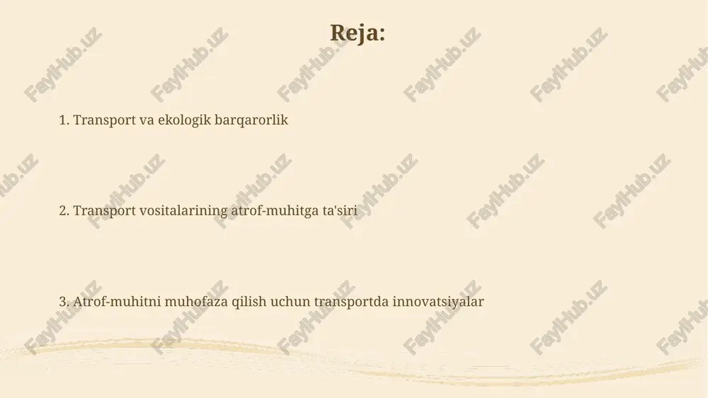shahar atrofidagi transport yo'llari bo'ylab joylashgan tuproq qatlami benz(a)piren kabi kanserogen moddalar bilan 5-10 marta yuqori darajada ifloslangan. tuproqning ifloslanishining 30% gacha transport vositalaridan chiqadigan zararli chiqindilar, masalan, og'ir metallar va noorganik birikmalar ta'sirida yuz beradi. transport vositalarining atrof-muhitga ta'siri transport vositalaridan chiqadigan zararli moddalar, masalan, azot oksidi va uglerod oksidi, havo sifatini pasaytirib, nafas olish kasalliklarining ko'payishiga olib keladi. shahar transport vositalarining shovqini 70-80 db dan yuqori darajada akustik ifloslanishni keltirib chiqaradi, bu esa odamlarning sog'lig'iga salbiy ta'sir ko'rsatadi. bioyoqilg'ilar va ekologik toza transport bioyoqilgʻilar avtotransport vositalarining uglerod oksid gazlari chiqindilarini 80% gacha kamaytirishi mumkin, bu esa global isishga qarshi kurashda muhim rol oʻynaydi. bioetanol va biodizel kabi bioyoqilgʻilarni ishlab chiqarish uchun 1 gektar yer maydonidan oʻrtacha 5000 litr bioyoqilgʻi olish mumkin, bu esa anʼanaviy yoqilgʻilarga nisbatan ancha yuqori samaradorlikni taʼminlaydi. havoning ifloslanishi va transport elektrotransport vositalarining keng qo'llanilishi havo sifatini yaxshilashga yordam beradi, ammo ularning ishlab chiqarish va …
