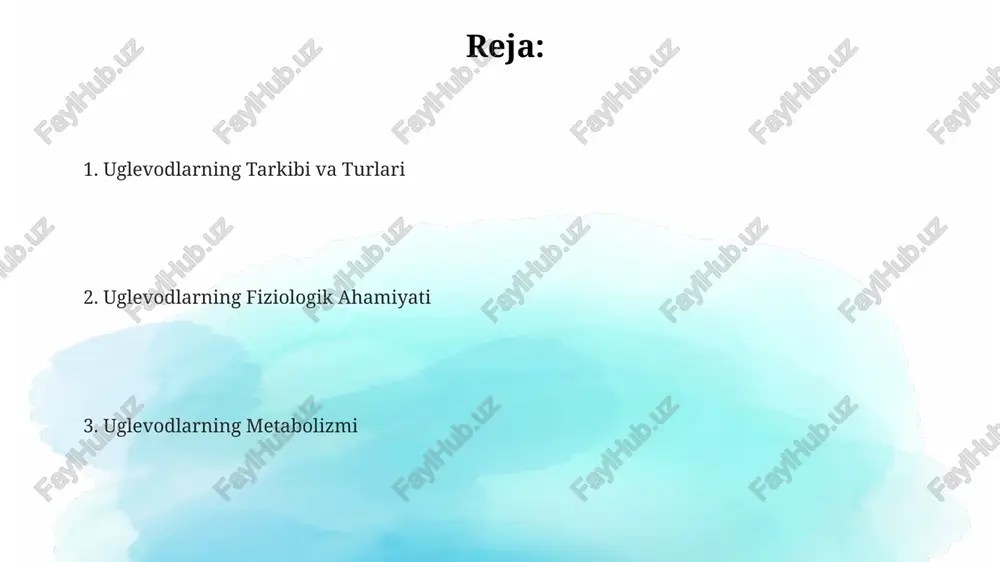 qcha iste'mol qilinishi uglevodlarning haddan tashqari iste'moli ichak mikrobiotasining disbioziga olib keladi, bu esa oshqozon-ichak trakti buzilishlari, yallig'lanish va immunitet tizimining zaiflashishiga olib kelishi mumkin. uglevodlarning ortiqcha iste'moli, ayniqsa, sodda uglevodlar (shakar, shirin ichimliklar) ko'rinishida, qon shakarining keskin o'zgarishiga, insulin rezistentligiga va 2-toifa diabet xavfini 2-3 barobar oshirishga olib kelishi mumkin. ortiqcha uglevodlar jigarda yog'ga aylanadi, bu esa yog'li jigar kasalligi, semirish va metabolik sindrom rivojlanishiga sabab bo'ladi. taxminan 50% dan ortiq energiyani uglevodlardan olish tavsiya etilmaydi. qon shakarining tartibga solinishi qon shakarining miqdori asosan glyukagon va insulin gormonlari tomonidan tartibga solinadi, bu jarayon 5-15 minut ichida sodir bo'ladi va organizmning energiya ehtiyojlariga bog'liq. jigar glyukogenez orqali qondagi glyukoza miqdorini 10-20% ga oshirishi mumkin va shuningdek, glyukoza zaxiralarini (glikojen) parchalanishi orqali qon shakarini tartibga soladi. qon shakarining normal darajasi 3,3 dan 5,5 mmol/l gacha bo'lib, bu ko'rsatkichdan chetga chiqish diabet yoki gipoglisemiya kabi kasalliklarga olib kelishi mumkin. uglevodlar almashinuvi anabolik …