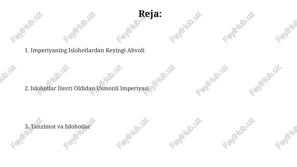 ar, universitetlar va gʻarb fanlari boʻyicha taʼlim muassasalari ochildi. usmonli imperiyasida gʻarbiylashtirish 19-asrning ikkinchi yarmida harbiy sohada zamonaviy qurollanish va harbiy taʼlim tizimini joriy etishga olib keldi. gʻarbiylashtirish harakatlari davrida 1839-yilda tanzimot farmoni qabul qilinib, maʼmuriy islohotlar, qonun hujjatlari va moliyaviy tizimni isloh qilishga qaratilgan edi. tanzimat davri (1839-1876) tanzimat davrida qo'shinlarning soni 100 mingdan ortiq askarga yetdi va yangi qurollar bilan jihozlandi, ammo bu islohotlar armiyaning samaradorligini to'liq ta'minlay olmaganligi sababli, keyinchalik yanada muhim o'zgarishlar zarur bo'ldi. tanzimat davri 1839-yilda boshlanib, 1876-yilgacha davom etdi va bu davrda 116 ta muhim islohotlar qonunlari qabul qilindi, bu esa imperiyaning modernizatsiyasi va g'arbiylashuviga qaratilgan edi. islohotlar davrida milliy ta'lim tizimi yangilandi va 1848-yilda yangi ta'lim dasturlari joriy etildi, ammo bu o'zgarishlar mamlakatning barcha qismlariga teng ravishda tarqalmagan edi. usmonli imperiyasi: boshlanish va ko'tarilish davri xvi asrda, solih sulaymon davrida imperiya o'zining eng yuqori cho'qqisiga chiqdi, hududi 3 million kvadrat kilometrdan ortiqni egallagan …