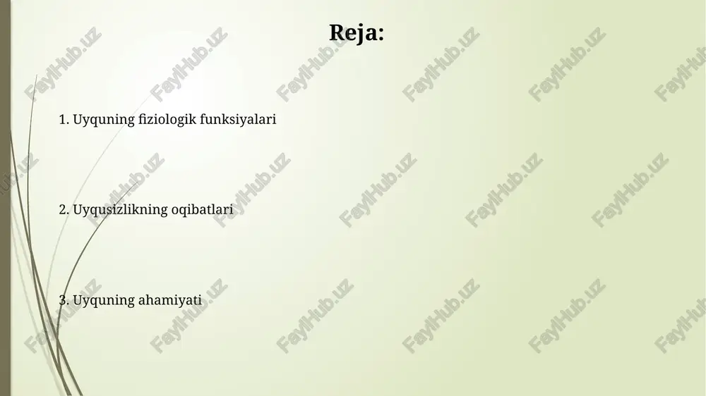 ning ishlashini yaxshilaydi va infektsiyalarga qarshilikni oshiradi. yoshlanish jarayonining sekinlashishi gormonlar, jumladan, oʻsish gormoni (somatotropin) asosiy ravishda chuqur uyqu bosqichida ajralib chiqadi va toʻqimalarning taʼmirlanishiga, hujayra yangilanishiga va yoshlanish jarayonini sekinlashtirishga yordam beradi. yoshlanish jarayonining sekinlashishi uyqu paytida sodir boʻladigan hujayra regeneratsiyasi va toʻqimalar taʼmirlash jarayonlari bilan bogʻliq boʻlib, taxminan 25% ga tezlashadi. kasalliklar xavfini kamaytirish muntazam ravishda yetarli uyqu olish 2-toifa diabet xavfini 40% gacha kamaytiradi, chunki u insulin sezgirligini yaxshilaydi va qondagi shakar miqdorini tartibga soladi. uyqusizlik yurak-qon tomir kasalliklari xavfini oshiradi, chunki u qon bosimini va yurak urish tezligini ko'taradi, bu esa infarkt xavfini 45% ga oshirishi mumkin. xotira va o'rganish uyqu vaqtida miya yangi ma'lumotlarni uzoq muddatli xotiraga o'tkazish jarayonini amalga oshiradi, bu jarayon taxminan 7-8 soatlik uyqu davomida eng samarali bo'ladi. rem uyqu bosqichida gipokampus va amigdala kabi xotira markazlari faol bo'lib, kun davomida olingan ma'lumotlarni qayta ishlash va mustahkamlashga yordam beradi, bu esa xotira …