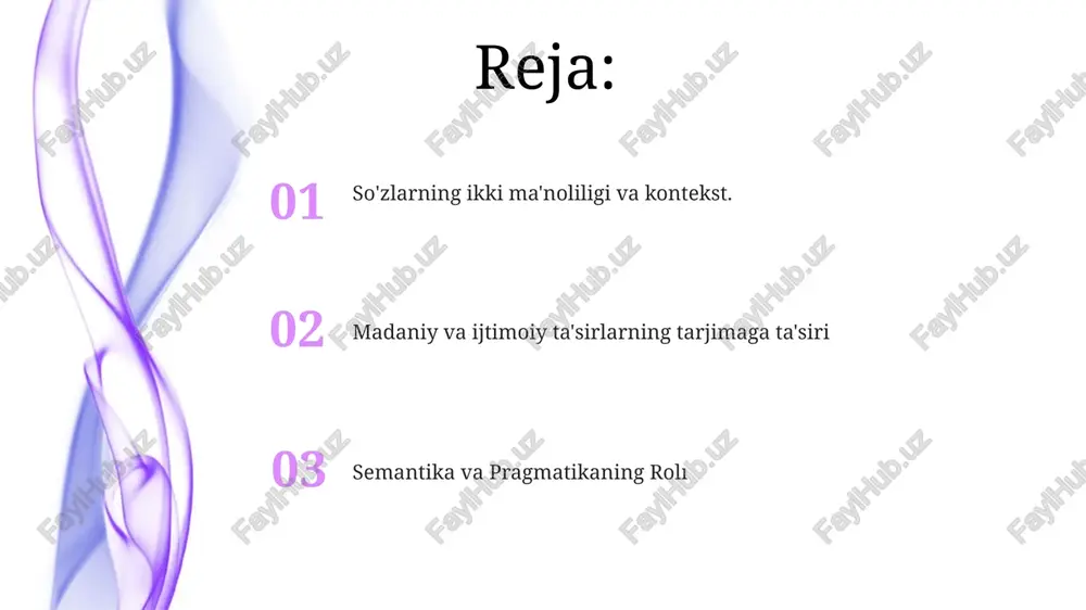 rlar va majoziy ma'nolarni qo'llab, jonli tasvirlar yaratadi va his-tuyg'ularni uyg'otadi. so'zlar va tushunchalar ko'p qirrali ma'nolarni o'z ichiga oladi, ularning ahamiyatini to'liq tushunish uchun ehtiyotkorlik bilan tahlil qilish kerak. leksemalarni talqin qilish kontekstga, madaniy fonga va shaxsiy tushunishga qarab o'zgaradi. so'z ma'nolarini aniqlash so'zlar va tushunchalar: abstrakt g'oyalarga so'zlarni bog'lash va ularning bir-biriga qanday bog'liqligini tushunish. so'z ma'nosi aniqlash: matnda so'zning to'g'ri ma'nosini aniqlash. leksemalarni talqin qilish: so'zlarning shakli va kontekstiga asoslanib, ularga ma'no berish. talqin qilishga hisoblash usullari talqin ma'nosi lexemalar (so'z shakllari), so'zlar va tushunchalarni muayyan kontekstda tushunishni o'z ichiga oladi. kompyuter yordamida yondashuvlar mashina o'rganish va tabiiy tilni qayta ishlash kabi texnikalar yordamida matnni avtomatlashtirilgan tarzda talqin qilishga qaratilgan. bu yondashuvlar kompyuterlarga matnni tahlil qilish, ma'noni chiqarish va talqinlar yaratish imkonini beradi. konseptual ramkalar konseptual ramkalar bilimni tushunish va tashkil qilish uchun tuzilma beradi. so'zlar tilning qurilish bloklari, tushunchalar esa bilim va tajribaning aqliy tasvirlaridir. leksemalar …
