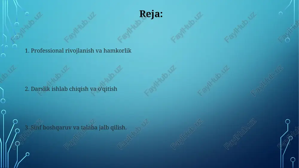 izligi va boshqaruvi talabalar uchun xavfsiz va tartibli laboratoriya muhitini ta'minlang. xavfsizlik protokollarini joriy qiling va amalga oshiring. talaba yo'naltiruv va yordam qiziqarli darslar, baholash va laboratoriya mashg'ulotlarini ishlab chiqish va o'tkazish. talabalarga kimyo bo'yicha akademik yo'l-yo'riq va qo'llab-quvvatlash. o'quv jarayonini hammaga moslashtirish amaliyoti o'quvchilarning turli xil ehtiyojlarini, jumladan, nogiron bolalar, ingliz tili o'rganuvchilari va turli madaniy kelib chiqishli o'quvchilarni qondira oladigan o'qitish usullari va materiallarini moslashtirish. talabalarning savol berish va fikrlarini erkin baham ko'rishga qulay bo'lgan, hamkorlik va hurmat madaniyatini shakllantirish. tadqiqot va innovatsiya ilmiy taraqqiyot bilan tanishish, yangi ta'lim usullarini ishlab chiqish va amalga oshirish. vazifalar: qiziqarli kimyo darslarini o'tkazish, baholash materiallarini yaratish, o'quvchilarning o'rganishini boshqarish va ijobiy sinf muhitini shakllantirish. professional rivojlanish va o'sish qiziqarli darslarni rejalashtirish va o'tkazish, o'quvchilarning bilim darajasini baholash va individual yordam berish. kimyo va o'qitish metodologiyasidagi yangiliklarni kuzatib boring. talabalar qiziqishini va tadqiqotini rag'batlantirish. talabalarda "nima uchun?" degan savol tug'dirib, tekshiruvlarni loyihalashtirishni …