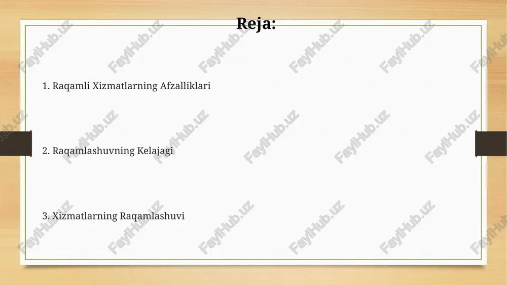 raqamlashtirish korxonalarning operatsion xarajatlarini 15-30% gacha kamaytirishi, samaradorlikni esa 20-40% ga oshirishi mumkin, bu esa yuqori daromad keltiradi. raqamli texnologiyalarni qo'llash natijasida xodimlar mehnat unumdorligi 1.5-2 baravar oshishi kuzatiladi, bu esa ish haqini oshirish va yangi ish o'rinlari yaratishga imkon beradi. onlayn xizmatlarning joriy etilishi tufayli mijozlar bazasi 2-3 barobar o'sishi va yangi bozor segmentlariga kirish imkoniyati paydo bo'ladi, bu esa biznesni kengaytirishga yordam beradi. xavfsizlik va maxfiylik masalalari raqamli xizmatlarning xavfsizligini ta'minlash uchun kamida 256 bitlik aes shifrlash algoritmlari va ikki omilli autentifikatsiya tizimlarini qo'llash zarur. kiberhujumlarning oldini olish uchun, xavfsizlik devori va intruzion detektsiya tizimlari kabi 3 dan ortiq xavfsizlik vositalarini birgalikda qo'llash tavsiya etiladi. shaxsiy ma'lumotlarni himoya qilish uchun gdpr kabi qonunlarga muvofiq ravishda, foydalanuvchilarning roziligi bilan ma'lumotlarni to'plash va qayta ishlash jarayonlari 99% aniqlik bilan kuzatilishi kerak. raqamlashtirish jarayonlari va bosqichlari raqamlashtirishning 3 bosqichi mavjud: strategiya ishlab chiqish (1-bosqich), texnologiyalarni qo‘llash (2-bosqich) va jarayonlarni optimallashtirish (3-bosqich), …