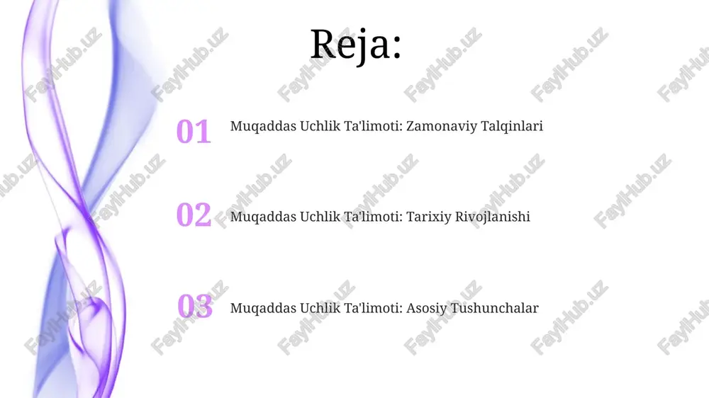 ni chegaralab qo‘yganligi sababli, uning to‘liq tushunilishi 1-2-3 kabi matematik tushunchalar orqali emas, balki imon orqali amalga oshiriladi. uch birlikning mohiyati uch birlik dogmasi, injil matnlariga va cherkov anʼanalariga asoslangan boʻlib, 4-asrda nikaea va konstantinopol kabi bir qancha cherkov kengashlarida rasman tasdiqlandi. uch birlikning tushunchasi, 1 ta mohiyatning 3ta oʻzaro bogʻliq va teng huquqli shaxslarga boʻlinishini anglatadi, bu esa mantiqqa zid koʻrinadigan, ammo imon asosida qabul qilingan sirdir. uch birlikning ahamiyati uch birlik ta’limoti xristian e’tiqodining asosi bo‘lib, ibodat, muqaddas marosim va xristian hayotining barcha sohalariga ta’sir ko‘rsatadi, 2000 yildan ortiq vaqt davomida saqlanib kelmoqda. uch birlik ta’limoti xristian ilohiyoti uchun markaziy ahamiyatga ega bo‘lib, xudo tabiatining uch shaxsda – ota, o‘g‘il va muqaddas ruhda – mavjudligini 325-yildagi nikaea kengashida tasdiqlandi. uch birlik va xristian e'tiqodi uch birlik ta'limoti xristian ilohiyoti doirasida xudo shaxslarining — ota, o'g'il (iso masih) va muqaddas ruhning, uchta alohida shaxs sifatida, ammo bitta mohiyatda mavjudligini …