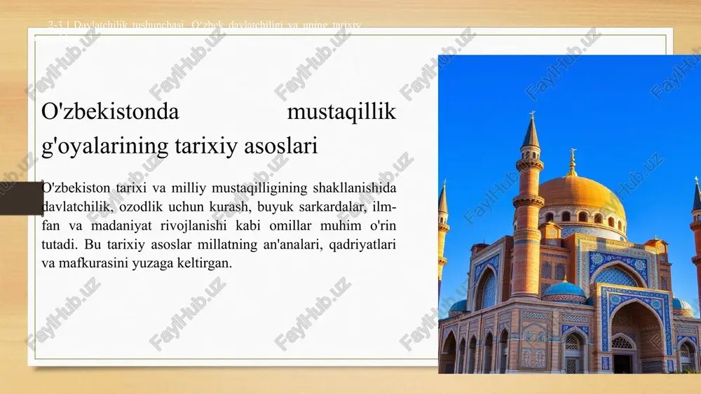 da o'zbekiston hududlarini boshqardilar. 2-3.1.davlatchilik tushunchasi. o‘zbek davlatchiligi va uning tarixiy bosqichlari. 3 davlatchilik paydo bo‘lishidagi ayrim nazariyalar va ularga qisqacha ta’rif teologiya nazariyasi. tarafdorlari: xiii asr forna akvinskiy, xix asr jozef mestr, islom mafkurasi va katolik cherkovi. bu nazariya davlatlar kelib chiqishini ilohiylik bilan bog‘laydi. qadimgi davrdayoq paydo bo‘lgan bu nazariya ilk davlatlarning diniy boshqaruv shakllarini (teokratik) qattiq turib himoya qiladi. patriarxal nazariya. bu nazariya dastlab aristotel asarlarida asoslanib, xiii asrda r.filmer tomonidan rivojlantirildi. bu nazariya tarafdorlari dastlabki davlat bevosita oiladan o‘sib chiqqan deb hisoblaydi. unga ko‘ra davlat hokimiyati otaning oila a’zolari ustidan hokimligini belgilab beradi. patremornial nazariya. xix asrda yashagan fransuz olimi a.galler tomonidan ishlab chiqilgan. bu nazariya tarafdorlari davlat yerga mulkchilik huquqidan kelib chiqqan (patrimomum) deb hisoblashadi. ya’ni, hokimiyat, yerga egalik qilish huquqidan bevosita u yerda yashovchi odamlarga yoyiladi. 2-3.1.davlatchilik tushunchasi. o‘zbek davlatchiligi va uning tarixiy bosqichlari. shartnomaviy nazariya. xvii-xviii asrlarda keng yoyilgan bu nazariya tarafdorlari a.gorsiy, …