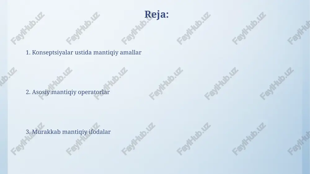 ning bir-biriga teskari ekanligi va ularning birgalikdagi qiymatlari har doim 0 yoki 1 bo'lishini ko'rsatadi. inkarning to'g'riligiga bog'liq holda, masalan, 3 ta shartning faqat bittasi to'g'ri bo'lganda natija qanday bo'lishini aniqlashda, inkarning bajarilish tartibi va uning ustunligi muhim ahamiyat kasb etadi. mantiqiy funksiyalar mantaqiy funksiyalarni amalga oshirish uchun turli xil elektron sxemalar, jumladan, 2 ta kirishli va 1 ta chiqishli eshiklar, masalan, and yoki or eshiklari ishlatiladi. mantiq funksiyalari ikkilik mantiqqa asoslangan bo'lib, 0 va 1 qiymatlarini qabul qiladi va 7 ta asosiy mantiq funksiyalari mavjud: and, or, not, xor, nand, nor va xnor. konjunksiya va disjunksiya konjunksiya mantiqiy amali ikkita argumentni qabul qiladi va faqat ikkalasi ham rost bo'lgandagina rost qiymatini qaytaradi; aks holda, noto'g'ri qiymatini qaytaradi (0 va 1 bilan ifodalanadi). disjunksiya esa ikki yoki undan ortiq argumentlarni o'z ichiga oladi va kamida bittasi rost bo'lganda rost qiymatini qaytaradi; faqat barchasi yolg'on bo'lganda noto'g'ri bo'ladi. de morgan qonunlari …