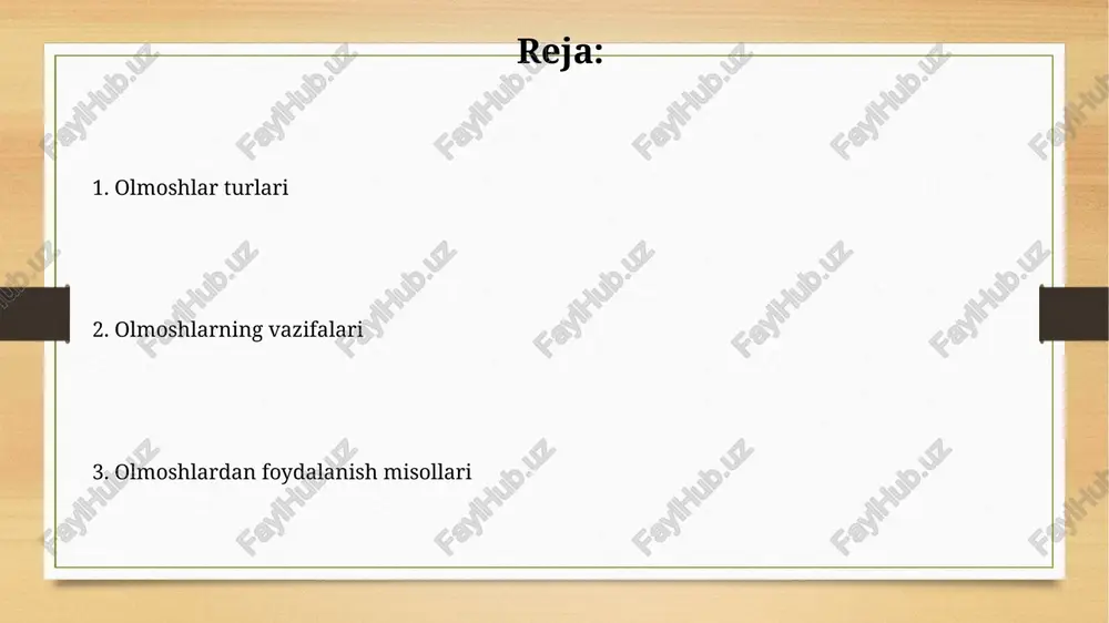 shlatiladi va grammatik vazifalarini bajaradi, masalan, "biz", "sizlar", "ular" kabi. olmoshlarning gapdagi oʻrni olmoshlar, gapning 8 ta asosiy soʻz turkumidan biri sifatida, gap boʻlaklarini bogʻlashda va ularning oʻzaro munosabatini aniqlashda muhim rol oʻynaydi, jumlada mavzu, toʻldiruvchi yoki aniqlovchi vazifasini bajarishi mumkin. gap tarkibida 2 tadan ortiq olmosh ishtirok etsa, ularning oʻzaro munosabati va sintaktik vazifasi gapning umumiy maʼnosini tushunish uchun juda muhim ahamiyat kasb etadi, jumlada noaniqliklarni keltirib chiqarmaslik uchun ularning oʻzaro bogʻliqligi va mantigʻi muhim. olmoshlarning turlari olmoshlar 7 ta semantik turga bo'linadi: shaxs olmoshlari, ko'rsatish olmoshlari, so'rash olmoshlari, qaytarish olmoshlari, aniqlovchi olmoshlar, bog'lovchi olmoshlar va noaniq olmoshlar. har bir tur o'ziga xos morfologik xususiyatlarga ega. shaxs olmoshlarining 1-shaxs, 2-shaxs va 3-shaxs kabi 3 ta grammatik shakli mavjud bo'lib, ular son va kelishik bo'yicha ham o'zgaradi. masalan, "men", "sen", "u", "biz", "sizlar", "ular" kabi. belgilash olmoshlari ularning vazifasi, gapdagi otlarning takrorlanishini oldini olib, matnning o'qilishini yengillashtirish va semantik aniqlikni …