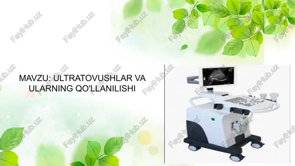 iosintezi, biologik faol moddalarning hosil boʻlishi va boshqalar) faollashtirishga yordam beruvchi kichik dozasidan foydalaniladi. ultratovush organizmga mexanik, fizik, kimyoviy va issiq taʼsir kidali. ultratovushning terapevtik taʼsiri mahalliy va umumiy reaksiyalardan iborat boʻlib, neyroreflektor va gumoral yoʻl orqali yuzaga chiqadi. ult ratovush maʼlum dozada ogʻriqsizlantiruvchi, soʻruvchi, yalligʻlanishga qarshi, spazmolitik, fibrionolitik, qonni suyultiruvchi taʼsir qiladi. uning taʼsirida bitish va tiklanish jarayonlari tezlashadi, nervmuskul apparati qoʻzgʻaluvchanligi oshadi. periferik nerv tolasidan impuls oʻtishini tezlashtiradi, toʻqimaning trofik funksiyasini yaxshilaydi va h.k. tayanch-harakat apparati kasalliklari (artrit, artroz, revmatoid artrit, periferik nerv sistemasi jaroxati va kasalligi, hazm aʼzolari kasalliklari, meʼda va 12 barmoq ichak kasalliyutari), quloq, tomoq va burun kasalliklari (tonzillit, faringit), ginekologik kasalliklar (salpingoofaritlar), urologik kasalliklar (prostatit) va stomatologik kasalliklar (parodontoz)la yaxshi naf beradi. pekin ultratovushni qoʻllash bemorga toʻgʻri kelishikelmasligini faqat vrach aniqlab beradi. toʻqimalarni kesish kabi xirurgik operatsiyalarda ham ultratovush asboblaridan foydalaniladi. ultratovush diagnostika maqsadlarida tosh va yot jismlarni, homilaning joylashish holati hamda boshining oʻlchamini …
