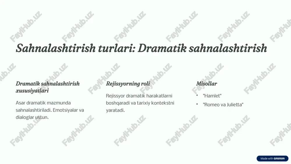 rishning o'rni badiiy asarning rivojlanishida kalit vazifa. zamonaviy tendentsiyalar texnologiya va yangi usullar sahnalashtirishni boyitadi. kelajak istiqbollari innovatsiyalar va ijodiy yondashuvlarni rivojlantirish lozim. 8 image1.png image2.png image3.png image4.png image5.png image6.png image7.png image8.png image9.png image10.png