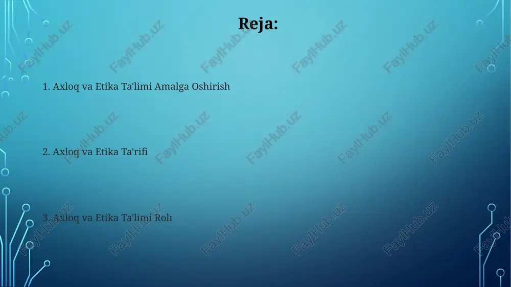 idalarni qanday anglashiga ta'sir qiluvchi psixik rivojlanish bosqichlarini belgilaydi. axloqiy jasoratning ahamiyati axloqiy ta'lim tanqidiy fikrlash va axloqiy mulohaza yuritishni rivojlantirib, mas'uliyatli qaror qabul qilishni targ'ib qiladi. kuchli axloq kompas shaxslarni halollik bilan harakat qilishga, adolatli va teng huquqli jamiyatni rivojlantirishga yo'naltiradi. kamchiliklar va kamsitish bilan kurashish empatiya va turli xil nuqtai nazarlarni tushunishni rivojlantirish. ong'siz tarafsizlikni anglash va unga qarshi turish. ta'limning jamiyatni shakillantirishdagi rolı ta'lim bilimlarni, ko'nikmalarni va qadriyatlarni uzatadi, jamiyat normalari va taraqqiyotini shakllantiradi. u shaxslarning xulq-atvoriga ta'sir qiladi, ijtimoiy uyushqoqlikni kuchaytiradi va adolatli va teng huquqli jamiyatni shakllantirishga hissa qo'shadi. oila va jamiyatning roli jamiyat ijtimoiy me'yorlarni mustahkamlaydi, o'rnak ko'rsatadi va umumiy tajribalar orqali axloqiy xulqni rivojlantiradi. axloq va etik ta'lim shaxslarga tanqidiy fikrlash ko'nikmalari, etik qarorlar qabul qilish va jamiyatga nisbatan mas'uliyat tuyg'usini shakllantirishga qaratilgan. tanqidiy fikrlash va qaror qabul qilishni rivojlantirish jamiyatga ijobiy hissa qo'shadigan mas'uliyatli va hamdard fuqarolarni tarbiyalash. shaxsiy va professional hayotda …