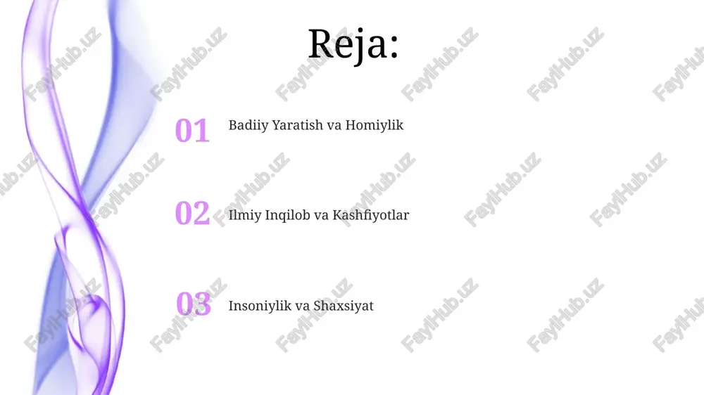 t, fan va me'morchilikning gullab-yashnashi, innovatsion texnikalar va g'oyalar bilan ajralib turadi. shaharlashuv va iqtisodiy o'sish shaharlashuv savdo, ixtisoslashuv va innovatsiyalar orqali iqtisodiy o'sishni tezlashtirdi. iqtisodiy o'sish va shaharlashuv ijtimoiy va madaniy o'zgarishlarni kuchaytirdi, bu esa yangi ijtimoiy sinflarning paydo bo'lishiga va feodalizmning bozorga asoslangan iqtisodiyotga o'tishga olib keldi. badiiy yangiliklar 01 02 insoniylik: portret, mifologiya va klassik mavzularda ifodalangan inson salohiyati va yutuqlariga e'tibor qaratish. haqiqiy tasvir: san'atda realistiklikni kuchaytirish uchun naturalizm, perspektiva va anatomiyaga e'tibor qaratish. sales 1st qtr 2nd qtr 100 0 sales 1st qtr 2nd qtr 100 0 e'tiboringiz uchun rahmat @taqdimot_robot image4.jpg image5.jpg image6.jpg image7.jpg image8.jpg image9.jpg image10.jpg image11.jpg image12.jpg image13.jpg image14.jpg image15.jpg image1.jpeg image2.jpeg image3.jpeg