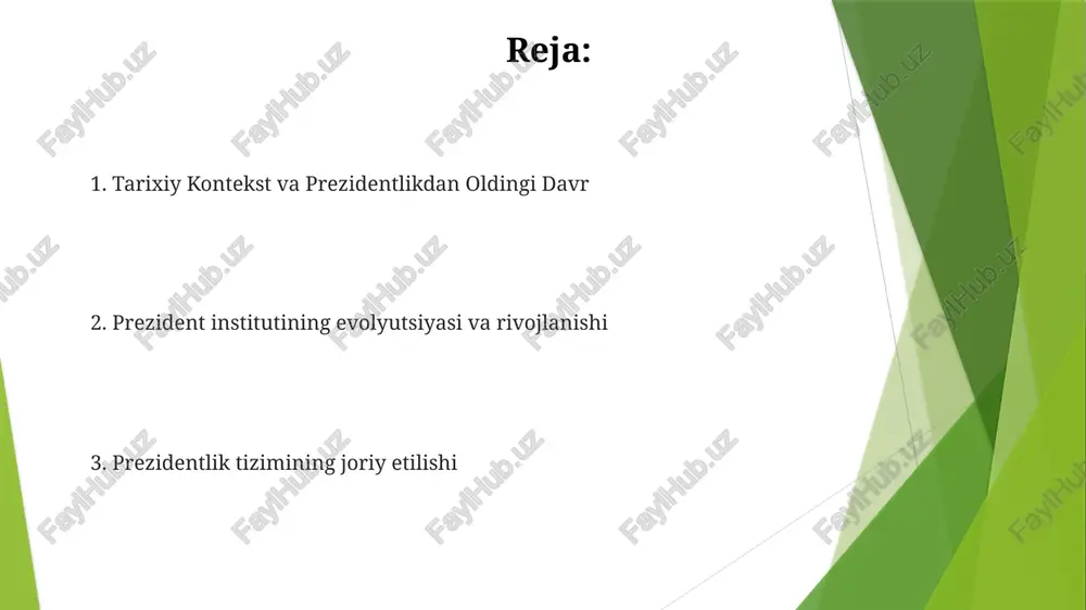 ezidentlikdagi hokimiyatning konsentratsiyasi va cheklangan nazorat-muvozanat tizimi. saylov jarayonlari va siyosiy partiyalar 1992-yilda o'rnatilgan hozirgi prezidentlik tizimi prezidentga katta kuch beradi, jumladan, bosh vazir va boshqa yuqori mansabdor shaxslarni tayinlash huquqi. 1991 yilda o'zbekistonda prezidentlik institutining joriy etilishi mamlakatning siyosiy tizimida muhim o'zgarishlarni belgilab berdi. sudya va inson huquqlari prezidentlik institutini joriy etish kuchli va barqaror siyosiy tizim yaratishni maqsad qilgan, lekin demokratik tamoyillarga qo'yiladigan potentsial cheklovlar haqida ham tashvishlarni keltirib chiqargan. o'zbekiston hukumati so'z erkinligi, yig'ilish erkinligi va din erkinligi kabi masalalarni hal qilishni o'z ichiga olgan inson huquqlari himoyasini yaxshilashga harakat qilmoqda. o'zbekiston tarixiy konteksti oʻzbekiston boy tarixga ega, asrlar davomida turli xil imperiyalar va hukmdorlar, shu jumladan sovet davri ham boʻlgan. o'zbekiston 1991 yilda sovet ittifoqidan mustaqillikka erishganidan keyin prezidentlik instituti joriy etildi. prezident hokimiyatidagi ijtimoiy-iqtisodiy o'zgarishlar bozor islohotlarini va xususiylashtirishni amalga oshirish. markazlashtirilgan rejalashtirishdan bozorga asoslangan iqtisodiyotga o'tish. sovet merosi sovet tizimi o'zbekistonning siyosiy va iqtisodiy …