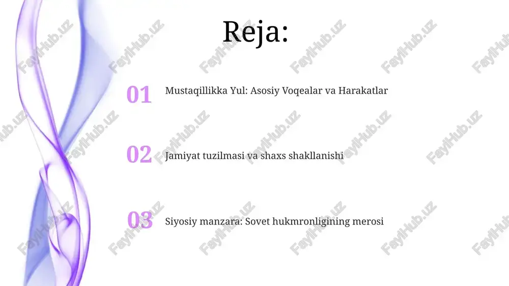 davrning boshlanishini belgilab berdi. xalqaro ishtirokchilarning rolini sssrning zaiflashgan nazorati va millatchi harakatlarning kuchayishi o'zbekistonda mustaqillik uchun kurashni kuchaytirdi. xalqaro aktyorlar, ayniqsa aqsh va g'arbiy yevropa, o'zbekiston mustaqilligini qo'llab-quvvatlashda rol o'ynadi. sovet ittifoqining iqtisodiy va siyosiy noto'g'ri boshqarilishi keng tarqalgan norozilik va o'zgarish istagiga olib keldi. islomizmning ko'tarilishi va ta'siri islomizm sovet hukmronligiga qarshilik ramzi va ijtimoiy-madaniy oʻzlikni topish manbai sifatida oʻziga jalb qildi. islomchilikning ta'siri o'zbekistonning mustaqillikka erishishiga olib kelgan voqealarni shakllantirishda ijtimoiy tuzilma va siyosiy manzaraga ta'sir ko'rsatdi. o'zbekistondagi perestroyka va glasnost davri oʻzbekiston rahbariyati dastlab tub moʻljallangan islohotlarni qoʻllab-quvvatlashga ikkilanib, oxir-oqibat jamoatchilik bosimi taʼsiriga berilib, 1991 yilda mustaqillikka erishdi. perestroyka va glasnost o'zbekistonda mustaqillik va demokratiya uchun chaqiriqlarni kuchaytirdi, bu milliy o'zlikni mustahkamlashga va mustaqillikka intilishga olib keldi. iqtisodiy turg'unlik, etnik keskinliklar va siyosiy zulm norozilikni kuchaytirdi va mustaqillik harakatlari uchun qulay zamin yaratdi. iqtisodiy islohotlar va muammolar yangi siyosiy partiyalarning paydo boʻlishi va koʻp partiyali tizimga …