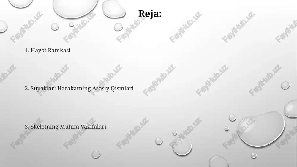 mining tayanch vazifasi miya, yurak va o'pka kabi muhim organlarni himoya qiladi. muskullar bilan artikulyatsiya orqali harakatlanishni ta'minlaydi. tananing tuzilishini va skeletini ta'minlaydi. qo'l-oyoq skeleti humerus, femur, radius, ulna, tibia, fibula kabi suyaklarni o'z ichiga oladi. harakat va yurish-turishga imkon beradi. a'zolar, ko'krak qafasi kamar va tos kamaridan tashkil topgan. mushaklar va harakat tendonlar orqali suyaklarga birikkan mushaklar qisqarib, ularni harakatga keltiradi. bo'g'imlar suyaklarning turli yo'nalishlarda harakatlanishiga imkon beradi. skelet tanaga shakl va tayanch beradi. suyak salomatligini saqlash muntazam ravishda og'irlik ko'tarish mashqlari bilan shug'ullaning. kalsiy va d vitamini boy ovqatlar iste'mol qiling. chekish va ortiqcha spirtli ichimliklarni iste'mol qilishdan saqlaning. suyak o'sishi va rivojlanishi inson skeleti homila davrida xaftaga o'xshash to'qimalardan hosil bo'ladi. suyak o'sishi ossifikatsiya orqali sodir bo'ladi, bu erda xaftaga to'qima suyak bilan almashtiriladi. uzoq suyaklarning uchlaridagi o'sish plitalari kattalik yoshga yetguncha bo'y o'sishiga imkon beradi. suyak tuzilishi va tarkibi suyaklar tanaga tayanch beradi, organlarni himoya qiladi …