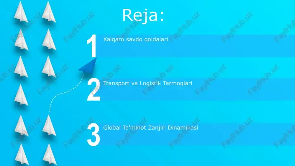 chegaralar orqali oqimini boshqarish, shu jumladan transport, omborxona va bojxona. mahsulotlarni butun dunyo bo'ylab mijozlarga samarali va iqtisodiy jihatdan foydali yetkazib berishni ta'minlash. e'tiboringiz uchun rahmat @taqdimot_robot image5.jpg image6.jpg image7.jpg image8.jpg image9.jpg image10.jpg image11.jpg image1.jpeg image2.jpeg image3.jpeg image4.jpeg