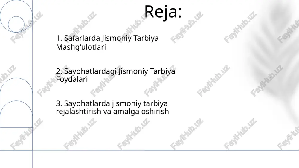 futbol kabi jamoa sport turlarini tashkil qiling. suv sport turlari: suvda suzish, kayakka chiqish yoki paddleboarding kabi sport turlari bilan shug'ullanish qiziqarli va sog'lom turmush tarzini o'rnatishga yordam beradi, ayniqsa sohil yoki ko'l hududlarida. 6. holat tahlillari va misollar sayohatchilarda faol sayohatni qabul qilishni va uni ustuvor yo'nalishga aylantirishni rag'batlantiring, bu sog'lom va to'kin-sochin sayohat tajribasini targ'ib qiladi. sayohat rejangizga piyoda yurish, velosipedda yurish yoki mahalliy bog'larni kashf qilish kabi faol tadbirlarni qo'shing, bu sizning sayohatingizning jismoniy va ruhiy foydalarini maksimal darajada oshirishga yordam beradi. sayohatlarda jismoniy faollik sog'liqni saqlash va farovonlikni saqlash, stressni kamaytirish va muvaffaqiyat hissiyotini oshirish uchun muhimdir. 7. xulosa va harakatga chaqiruv salomatlikni va zavqni oshirish uchun yurish, velosiped haydash yoki suzish kabi jismoniy mashqlarni hayotingizga qo'shing. muzey, bog'lar va tarixiy joylar kabi mahalliy resurslardan ta'lim va qiziqarli tajribalar olish uchun foydalaning. xazina ovlari, jamoa qurish o'yinlari va tabiatda sayr qilish kashfiyotchilik va jismoniy mashqlarni rag'batlantiradi. …