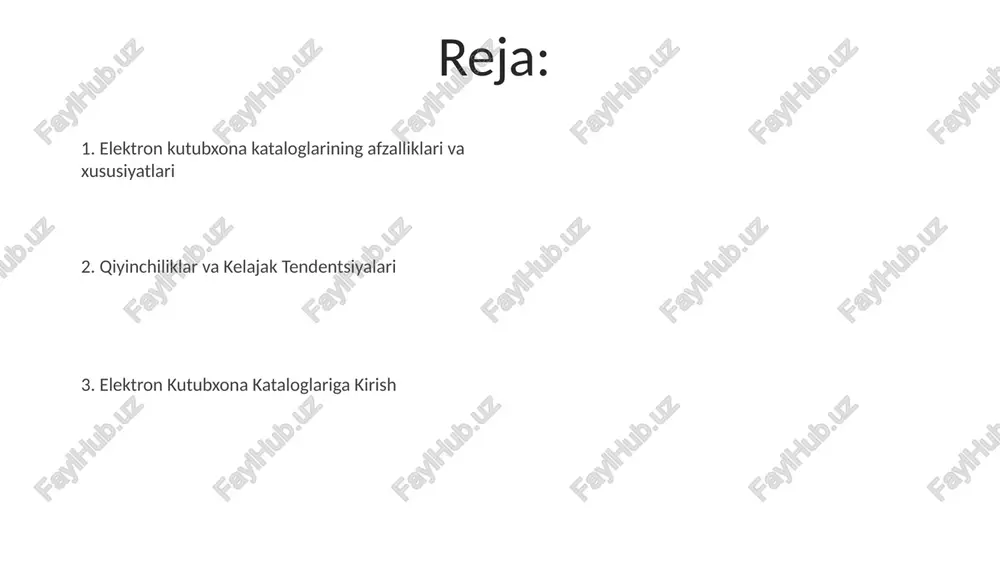 , muallif, nashr sanasi va mavjudligi. elektron kutubxona katalogi - bu kutubxonaning barcha resurslarini, shu jumladan kitoblarni, jurnallarni va multimedia-ni o'z ichiga olgan qidirish mumkin bo'lgan ma'lumotlar bazasi. xulosa va tavsiyalar kutubxona jamoasining ehtiyojlarini qondirish uchun katalogni muntazam ravishda ko'rib chiqing va yangilang. elektron kutubxona katalogi foydalanuvchilar uchun qulay, qidiruvga mo'ljallangan va zamonaviy bo'lishi kerak. katalogdan samarali foydalanishni ta'minlash uchun xodimlar va foydalanuvchilar uchun doimiy o'qitishga investitsiya qiling. elektron kutubxona kataloglarining afzalliklari. har qanday vaqtda, har qanday joyda ma'lumotga kirish. kutubxona materiallarini samarali boshqarish. qidiruv funksiyalari yordamida resurslarni tez va oson toping. elektron kutubxona kataloği nima? axborot: foydalanuvchilarga kitoblar, jurnallar, maqolalar va boshqa materiallarni topish imkonini beradi. ma'lumot: elclar kutubxona buyumlari mavjudligi, joylashuvi va boshqa tafsilotlar haqida ma'lumot beradi. ma'lumot: elektron kutubxona katalogi (ekk) bu kutubxona resurslarini qidirish mumkin bo'lgan ma'lumotlar bazasi. elektron kutubxona kataloglaridagi kelajakdagi tendentsiyalar shaxsiylashtirilgan tajriba: kataloglar foydalanuvchilarning afzalliklari va ko'rish tarixiga asoslangan holda shaxsiylashtirilgan tavsiyalar va …
