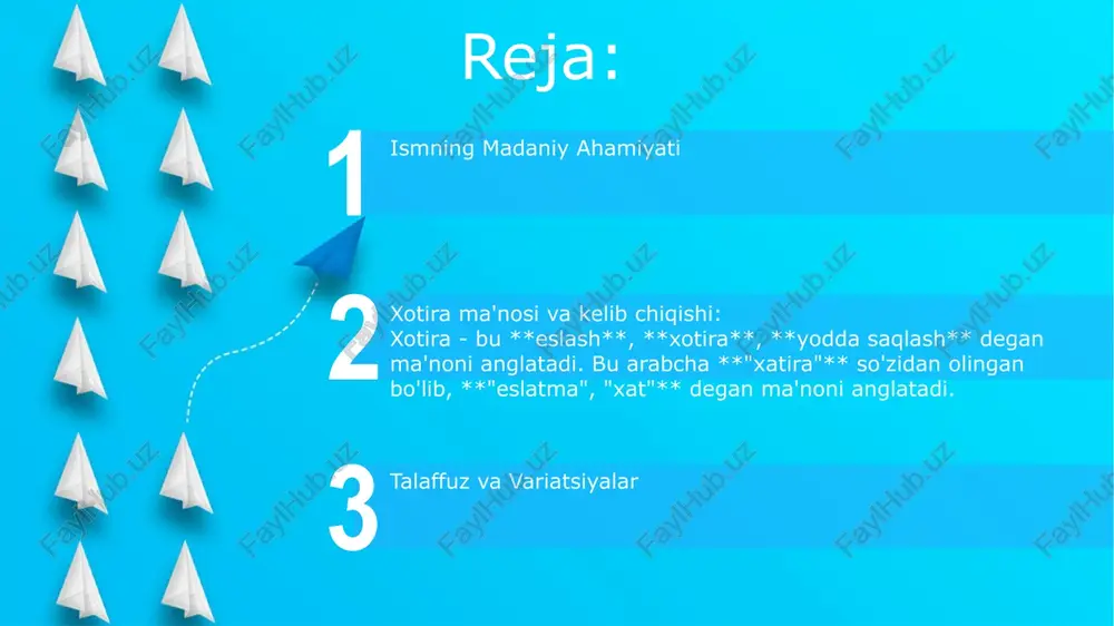slash bilan bog'liq. ko'pincha xotira deb talaffuz qilinadi. ismlarniń o'zbek jamiyatidagi ahamiyati o'zbek madaniyatida ismlar chuqur ma'noga ega bo'lib, oila tarixini, an'analarini va intilishlarni aks ettiradi. bu "xotira" yoki "eslash" degan ma'noni anglatadi va ajdodlar va ularning merosiga hurmat hissi uyg'otadi. "xotira" - bu o'zbekcha kelib chiqishi bo'lgan mashhur ayollar ismi, ko'pincha "xo'tira" deb talaffuz qilinadi. bola uchun ism tanlash xotira - bu o'zbekcha kelib chiqishi bo'lgan qizlar uchun ism. ko'pincha "xo'tira" deb talaffuz qilinadi. ism tanlashda ma'nosi va talaffuzini hisobga oling. 06 05 04 03 02 xotira in modern uzbekistan is: **xotira zamonaviy oʻzbekistonda**. 01 02 xotira - bu o'zbekcha kelib chiqqan ayol ismi. xotira o'zbekistonda mashhur ism. 03 "xotira" ismi ko'pincha "khotira" deb talaffuz qilinadi. xotira ma'nosi "xotira" yoki "eslash" degan ma'noni anglatadi. u arabcha "xotira" so'zidan olingan. xotira - bu o'zbekcha ayol ismi. ko'pincha "xo'tira" deb talaffuz qilinadi. xotira s w o t swot til tarixi va …