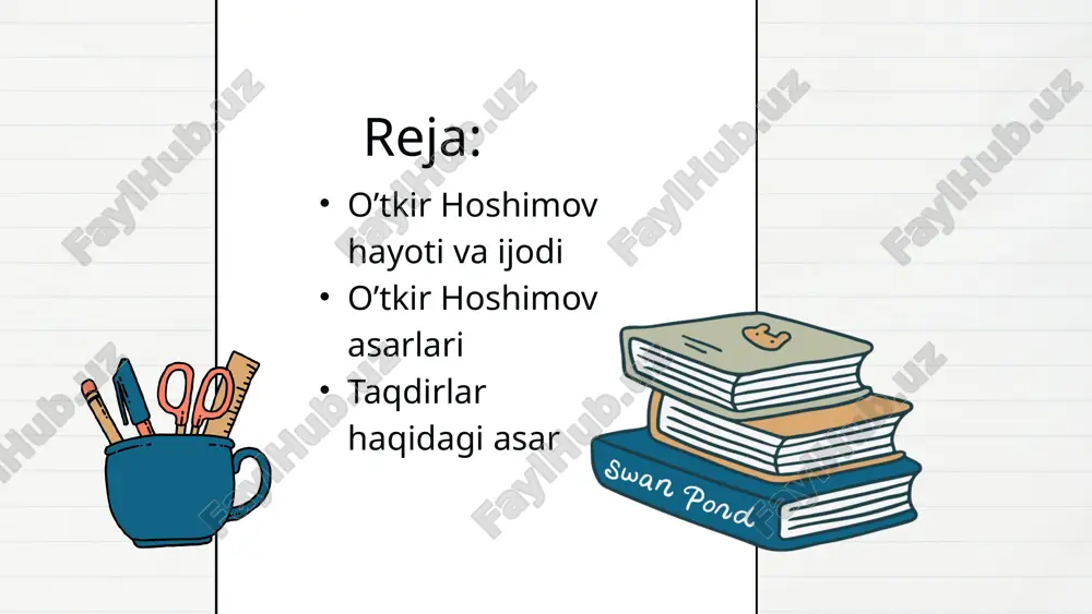 alanga bilan boshlangan ijodning kelajagi porloq bo‘ladi", - deb bashorat qilgan edi. shu asardan yozuvchining izlanish va mashqlar davri boshlandi. adib ijodidagi ilk qadamlaridayoq inson ma’naviyati, ruhiyati, hissiyoti, qalb haqiqati tadqiqotchisi sifatida ko‘ringan edi. o‘tkir hoshimov asarlari asarlari "bahor qaytmaydi" (1970) qissasida yozuvchi iste’dodli, biroq uning qadriga yetmagan, ulug‘ maqsadlardan marhum xudbin yigitning tanazzul tarixini, ruhiy-ma’naviy inqirozini san’atkorona tahlil etib berdi. yozuvchining birinchi romani - "nur borki, soya bor" 1977 yili nashr qilindi. roman chiqishi hamono turli fikr-mulohazalarga sabab bo‘ldi. asarda ko‘pgina hayotiy, muhim ahamiyatga ega muammolar ko‘tarilgan edi. bular azaldan kishilik jamiyatining falsafasi bo‘lmish "nur" va "soya"lar orasidagi kurash, tortishuv fonida yoritiladi. “nur borki, soya bor” yozuvchi ijodiga xos liro-romantik tarona uning "dunyoning ishlari" qissasida eng baland pardalarda jarangladi. bu asar ona haqidagi, ona qalbining cheksiz sahovati to‘g‘risidagi o‘ziga xos qasidadir. asardagi ona - farzandi, uning oromi, baxti uchun jonini, jahonini berishga tayyor. u ming-minglab o‘zbek onalarining timsoliga aylandi. …