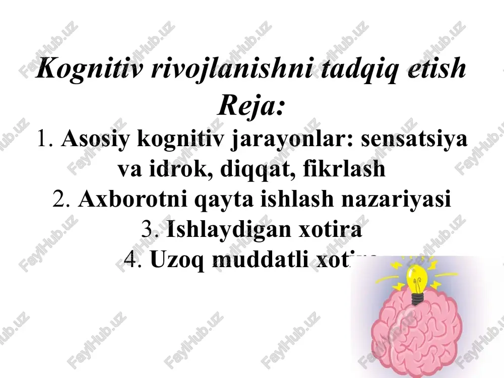 rivojlanish ham biologik yetuklikning, ham tajribaning natijasidir.chuqurlikni idrok etish bo'yicha tadqiqotlarda tabiat va tabiatning birlashishi misolini keltiramiz. chaqaloqlar qachon chuqurlikni anglashini aniqlash uchun tadqiqotchilar ba'zan vizual jarlikdan, darhol shisha ostiga naqshli mato qo'yilgan katta shisha stoldan, boshqa tomondan esa xuddi shu naqshdan foydalanadilar. vizual jarlik. ushbu shisha bilan qoplangan stolning "chuqur" tomoniga o'tishni rad etib, go'daklar balandlikdan qo'rqishini namoyish etadilar. diqqat diqqatning rivojlanishi, qisman, miyaning kamolotiga bog'liq. miyada bolalar o'sishi bilan rivojlanib, o'zaro bog'lanib turadigan kamida uchta diqqat tarmog'i mavjud. yo'naltirish tizimi hayotning birinchi yilida rivojlanib, bolalarga aqliy kuchlarini qiziqarli narsalar va hodisalarga yo'naltirishga imkon beradi. bolalarning diqqatiga rag'batlantiruvchi xususiyatlar va keyinchalik tanishish ta'sir qiladi. 16 oylik bolani sumkachaga soladigan g'ayrioddiy, rang-barang o'yinchoq o'ziga jalb qiladi. barcha odamlar singari go'daklar ham tezda o'zlarining e'tiborlarini yangi, g'ayrioddiy va ehtimol kuchli turtkilarga qaratadilar masalan, nur, baland shovqin va hokazo. ular o'zlarining kundalik hayotlari haqida bir oz ma'lumotlarga ega bo'lgandan so'ng tanishish ham …