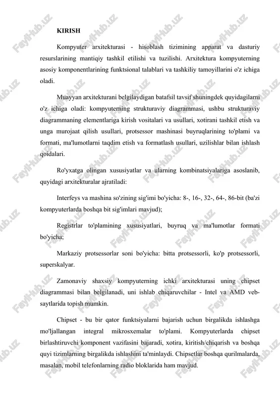 ki shimoliy ko'prik. shimoliy ko'prik (tizim boshqaruvchisi), shuningdek, xotira nazorat qilish markazi sifatida ham tanilgan, protsessor, xotira va video adapter uchun mas'ul bo'lgan kompyuter chipsetining asosiy komponentlaridan biridir. kirish/chiqish boshqaruvchisi uyasi yoki janubiy ko'prik tashqi qurilmalarni qo'llab-quvvatlaydi. kirish/chiqish boshqaruvchisi uyasi sifatida ham tanilgan janubiy ko'prik (funktsional kontroller), anakartdagi chipset va uning komponentlari o'rtasida "sekin" o'zaro ta'sirlarni amalga oshiradigan mikrochipdir. anakart (mb, shuningdek, asosiy plata sifatida ham tanilgan) shaxsiy kompyuterning asosiy komponentlarini (protsessor, operativ xotira boshqaruvchisi, operativ xotiraning o'zi, yuklash rom va asosiy kirish/chiqish interfeysi kontrollerlari) o'z ichiga olgan murakkab, ko'p qatlamli bosilgan elektron platadir (pcb). anakartda odatda qo'shimcha kontrollerlarni ulash uchun ulagichlar (uyalar) mavjud. ram - bu protsessor bitta operatsiyada foydalana oladigan kompyuter xotira tizimining bir qismi. u protsessor tomonidan operatsiyalarni bajarish uchun zarur bo'lgan ma'lumotlar va buyruqlarni vaqtincha saqlash uchun mo'ljallangan. ram ma'lumotlarni protsessorga bevosita yoki kesh xotirasi orqali uzatadi. har bir ram katakchasi o'ziga xos manzilga ega. markaziy …