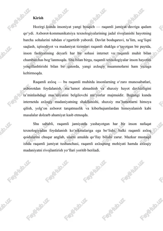 alanuvchilari insonlar oʻrtasida yangi axloqiy meʼyorlarni belgilamoqda. bu esa shaxsiy hayotga daxldorlik, axborot xavfsizligi, shaxsiy maʼlumotlarni himoya qilish kabi qator masalalarni kun tartibiga qoʻydi. hozirgi raqamli jamiyatda axloqiy masalalarning koʻpayishi yangi axloqiy tamoyillar va yondashuvlarni ishlab chiqishni talab qilmoqda. jumladan, kiberbulling, internetdagi aldash va firibgarlik, feyk axborotlar tarqatilishi kabi muammolar axloqiy va huquqiy jihatdan yangi yondashuvlarni talab etmoqda. axborot xavfsizligi, shaxsiy maʼlumotlar himoyasi, axloqiy tarbiya va raqamli savodxonlik kabi mavzular jamiyatning barcha qatlamlari uchun dolzarb ahamiyatga ega boʻlib qolmoqda. raqamli jamiyatda axloq va qadriyatlar faqatgina insonlar oʻrtasidagi munosabatlar va muloqot meʼyorlarini aniqlash emas, balki raqamli hayotning barcha sohalarida ustuvor meʼyorlar sifatida shakllanishi zarur. axloqiy qadriyatlarning raqamli muhitdagi rivojlanishini taʼminlash, ularning barqarorligiga erishish hamda jamiyatda tinchlik va hamjihatlikni mustahkamlash uchun muhim ilmiy asoslarni yaratish zarur. jon roulz “adolat nazariyasi” (“theory of justice) asarida adolatga jamiyatdagi asosiy qadriyat sifatida qarab, “odil adolat” tushunchasini ishlab chiqadi. uning fikriga koʻra, jamiyatda adolat mezonlari ishlab …