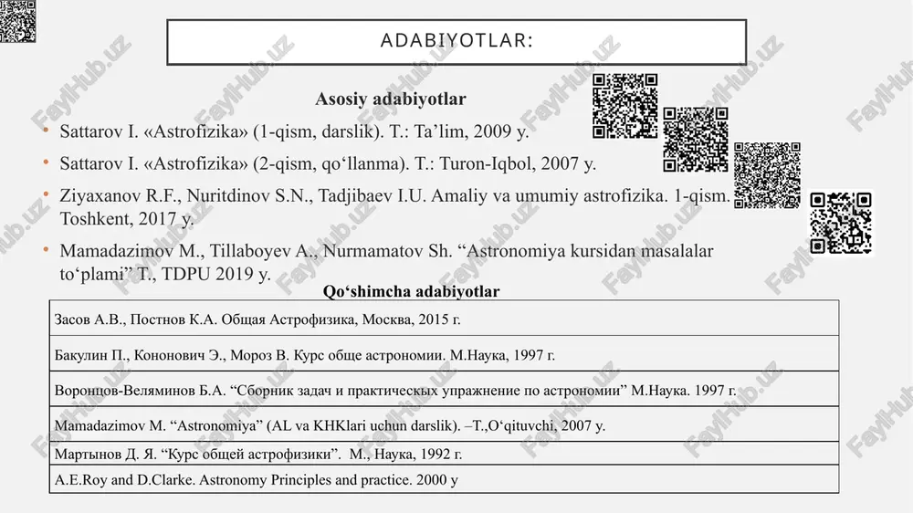 asi neytrino astronomiyasi astrofizik kuzatuv diapazonlari maydanak observatoriyasi hozirgi paytda aida bajarilayotgan tadqiqotlar asosan samarqand shahridan 120 km janubda joylashgan maydanak astronomik observatoriyasida olingan kuzatuv ma’lumotlarga asoslangan observatoriya pamir-oloy tog‘ tizimining g‘arbiy tizmalarida dengiz sathidan 2700 m balandlikda joylashgan. maydanak observatoriyasi o‘zining yuqori sifatli atmosfera sharoiti va kanar va gavay orollaridagi asosiy astronomik observatoriyalar o‘rtasidagi geografik joylashuvi bilan juda ham noyobdir. bu maydanakni astrofizik obyektlarni muntazam kuzatishdagi muhim punktga aylantiradi. tojikiston va qozog‘iston respublikalarida ham astrofizik observatoriyalar bor. ularda diametri 1 m bo‘lgan teleskoplar o‘rnatilgan. armaniston (byurokan, 2.5 m), gruziya (abastumani, 1 m), ozarboyjon (shemaxa, 2 m) va rossiya fedaratsiyasi (shimoliy kavkaz, 6 m) da ham astrofizik observatoriyalar bor. eng katta teleskoplarga ega obsevatoriya chilida (paranal tog‘i, 4 ta 8 m) qurilgan. yevropa davlatlari hamkorligida qurilgan bu yevropa janubiy observatoriyasida (yejo) eng katta teleskon (ekt, very large teleskop, vlt) o‘rnatilgan. vlt to‘rtta 8 m li teleskoplar to‘plamidan iborat va bu …