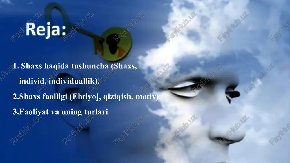 ndividual individual o'zgaruvchanligini shakllantirishda irsiyat va atrof-muhitning o'zaro bog'liqligi va o'zaro ta'siridir. psixogenetik yo`nalish shaxs o`zining faoliyati tufayli tevarak -atrofdagi olam bilan faol munosabatda bo`ladi. shaxsning faolligi deganda odamning atrofdagi tashqi muhitga ko`rsatadigan ta`siri tushuniladi. tashqi muhit bilan faqat odamlar emas, hayvonlar ham o`zaro munosabatda bo`ladilar. lekin hayvonlar tashqi muhitga moslashib yashaydilar, odamlar esa tashqi muhitga moslashib qolmasdan, uni o`zgartirishga ham qodirlar. shaxsning faolligi uning turli qiziqishlarida, ehtiyojlarida namoyon bo`ladi. shaxsning faolligini hozirgi zamon ilmiy psixologiyasi to`g`ri hal qilib beradi. ularning fikricha, inson shaxsiy faolligining asosiy manbai uning ehtiyojlaridadir. odamning ehtiyojlari faollik ko`rsatishga undaydi. ehtiyoj - shaxs faolligining manbai sifatida namoyon bo`ladigan va uning aniq yashash sharoitiga bog`liqligini ifodalovchi holatdir. moddiy (tabiiy) ehtiyoj ma`naviy (madaniy) ehtiyoj biz moddiy ehtiyojlarimizni madaniy ehtiyojlar asosida qondiramiz. moddiy va ma`naviy ehtiyojlar albatta qondirilishi shart. inson shaxsining faolligi uning qiziqishlarida ham namoyon bo`ladi. qiziqish- shaxsning oliy nerv faoliyatidagi narsa va hodisalarni bilishi, anglash istagi bilan …