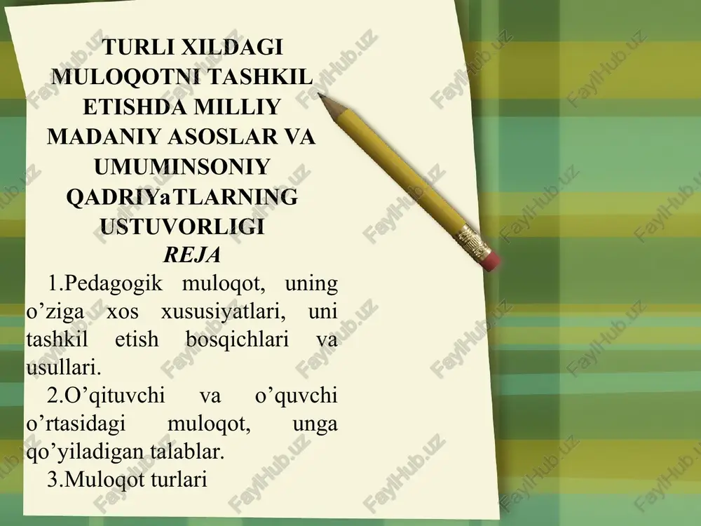 ishlash, yakka xoldagi ishni tashkil etish. qanday o’rgatish: a) ish jarayonida ishlatiladigan kuch va ketadigan vaktni xisobga olgan xolda ukitish va tarbiyalashning turli usullari majmuini ishlatish. pedagogik ta’sir kursatishning asosiy usullari, bu talab, istiqbol, rag’batlantirish va jazolash, jamoatchilik. ragbatlantirish va jazolash-talabalarni xulk-atvoriga kuzatish kiritishni, ya’ni foydali xatti-xarakatlarni kushimcha ragbatlantirishni va tarbiyalanuvchilarning noma’kul xatti-xarakatlarini tuxtatishni ta’minlaydi. jamoatchilik fikri – tarbiyalanuvchilarning ijtimoiy-foydali faoliyatini goyat xar tomonlama va muntazam ragbatlantirib borishni ta’minlaydi. talab-pedagogik ta’sir kursatishning boshlangich usuli bulib, tarbiyalanuvchilarda o’ziga nisbatan mas’uliyat va talabchanlikni rag’batlantirishda aloxida vazifani bajaradi. uzaro fikr almashish bilan ta’sir kursatish vositalari: ishontirish, ta’sir kilish, uzaro fikr almashish bilan ta’sir kursatish. ishontirish pedagogik ta’sir kursatish usuli sifatida darslarda ukuv axboroti, ijodiy suxbatlar, munozaralar shaklida kullaniladi. tarbiyaviy ishda guruxiy va yakka suxbatlar, munozaralar, siysiy axborotlar shaklida kullaniladi. ta’sir kildirish kishi psixikasiga nazoratsiz kirib, uning faoliyatida xatti-xarakatlar, sabablar, intilishlar bilan amalga oshiriladi. ta’sir kilish-shunday bir psixik ta’sir kursatishki, kishi uni ongining yetarli …