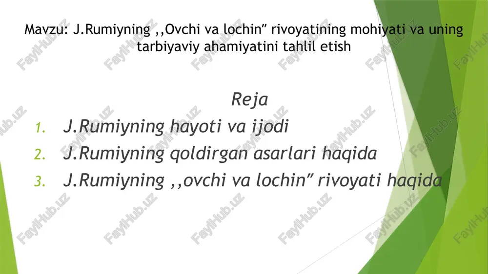 b yotibsan, bunday ovloq joyda nimani kutyapsan? yirtqich hayvonlardan qo‘rqmaysanmi? – deb so‘radi. - men bir zohidman. dunyoga etak silkidim. shu chekka joyda o‘t-o‘lanlar bilan oziqlanib, shunga qanoat qilib yashayman, - dedi odam. qushcha odamdan yana bir necha savol so‘radi, odam javob berdi. nihoyat, qush bug‘doy donalarini ko‘rib qoldi. - bular nima? - bular menga hech kimi yo‘q bir yetimning omonati. juda ochman, ruxsat bersang, bulardan yeb, qornimni to‘ydirsam, chunki shundan mening zaruratim bor. zaruriy hollarda hatto losh (o‘laksa) yeyish ham mubohdir. - bu bug‘doylarni menga ishonishgani uchun omonat qoldirishdi, yetim haqini yeyish gunoh. biroq qush nihoyatda och edi, qattiq turib oldi: - ey zohid kishi, ruxsat beraqol – shu bug‘doydan yeb, qornimni to‘ydirayin, - dedi. - zarurat haqida o‘zingga bir fatvo o‘ylab topding. agar haqiqatda bunday bo‘lmasa, gunohkor bo‘lasan. hatto zarurating bo‘lsa-da, ehtiyot bo‘lishing, haromdan saqlanishing yaxshidir. qushning ortiq chidashga toqati qolmadi, katta ishtaha bilan bug‘doyga otildi va yeya …
