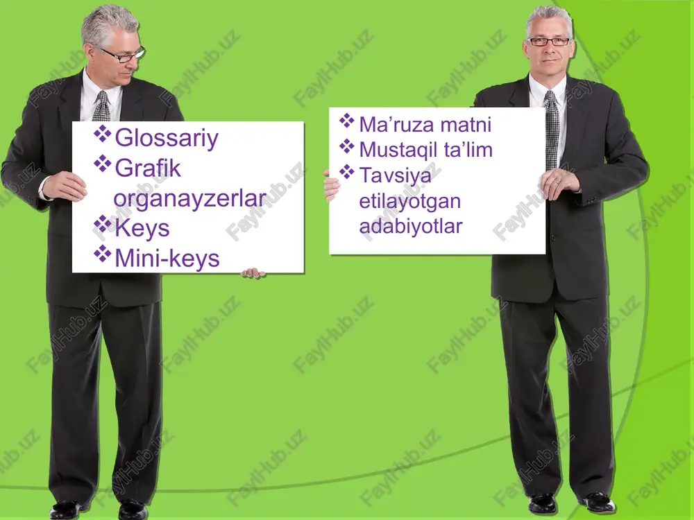 xik holat”, “psixologik xususiyat” ajralib chiqayotganini ya’ni bir butun psixika qismlarga ajratilayotganini animatsiya shaklida tasvirlash kerak. * sintez – biz narsa va hodisalarning analizda bo‘lingan, ajratilgan ayrim qismlarini, bo‘laklarini sintez yordami bilan fikran va amaliy ravishda birlashtirib, butun holiga keltiramiz. * “sintez” deb sarlavha qo‘yib “psixologiya”, “psixik faktlar”, “ularning” “qonuniyatlari”, “va” “mexanizmlarini”, “o‘rganadi” so‘zlari atrofda tartibsiz harakatlanayotgan holda tasvirlash va ular yig‘ilib bitta ta’rif shaklida to‘planishini ifodalash zarur. * taqqoslash – obyektiv dunyodagi narsa va hodisalarning bir-biriga o‘xshashligi va bir-biridan farqi aniqlanadi. * “taqqoslash” deb sarlavha qo‘yib “sezgi” va “idrok” tushunchalarini taqqoslashni ko‘rsatish kerak. “o‘xshashligi” deb yozish kerak “har ikkisi ham obyektiv borlikni hissiy bilish usuli. sezgi a’zolariga qo‘zg‘atuvchilarning bevosita ta’siri natijasida ro‘y beradi. obyektiv borliqning subyektiv obrazi. reflektor tabiatga ega” “farqi” deb yozib sezgi narsa va hodisalarning ayrim xususiyati va organizmning ichki holatini aks ettirsa, idrok butun qilib, yaxlit holda aks ettirishdir. u tajriba va tafakkurning rivojlanishini ham taqozo …